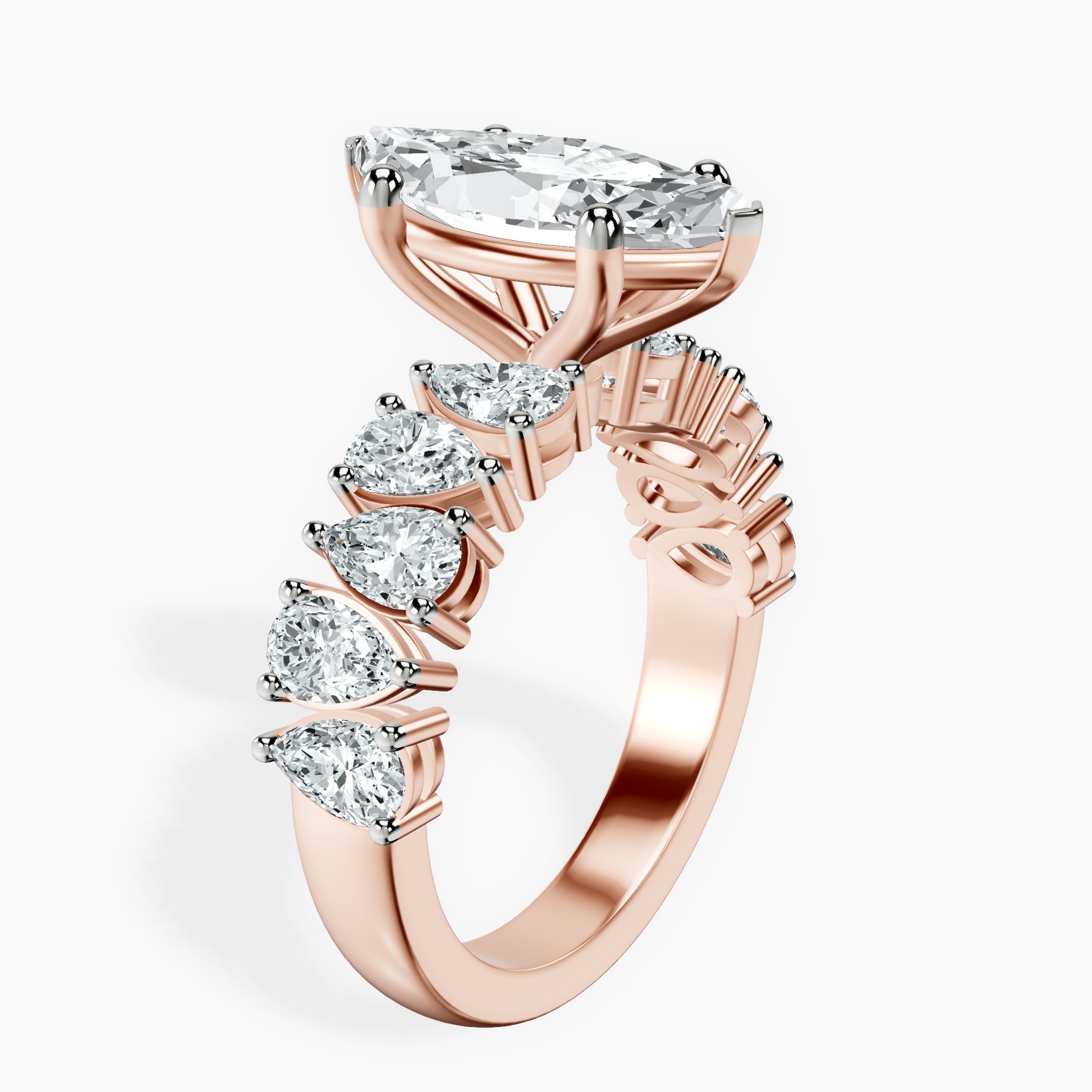 2.73 ct. marquise Adeline Side Pear Lab Diamond Ring in 18kt rose gold standing product image one