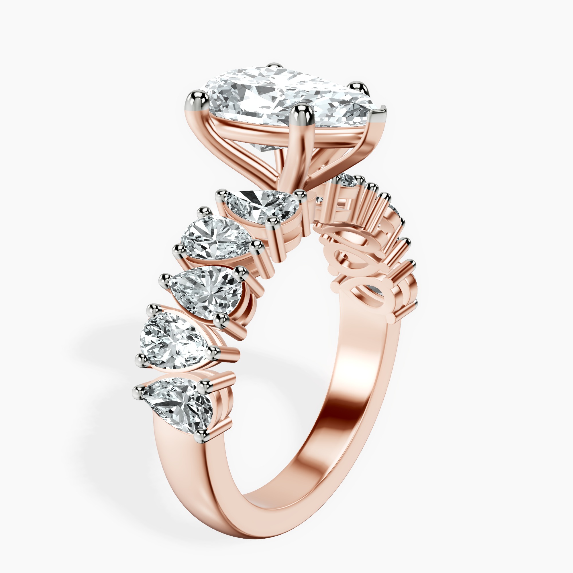 1.34 ct. pear Adeline Side Pear Lab Diamond Ring in 10kt rose gold standing product image one
