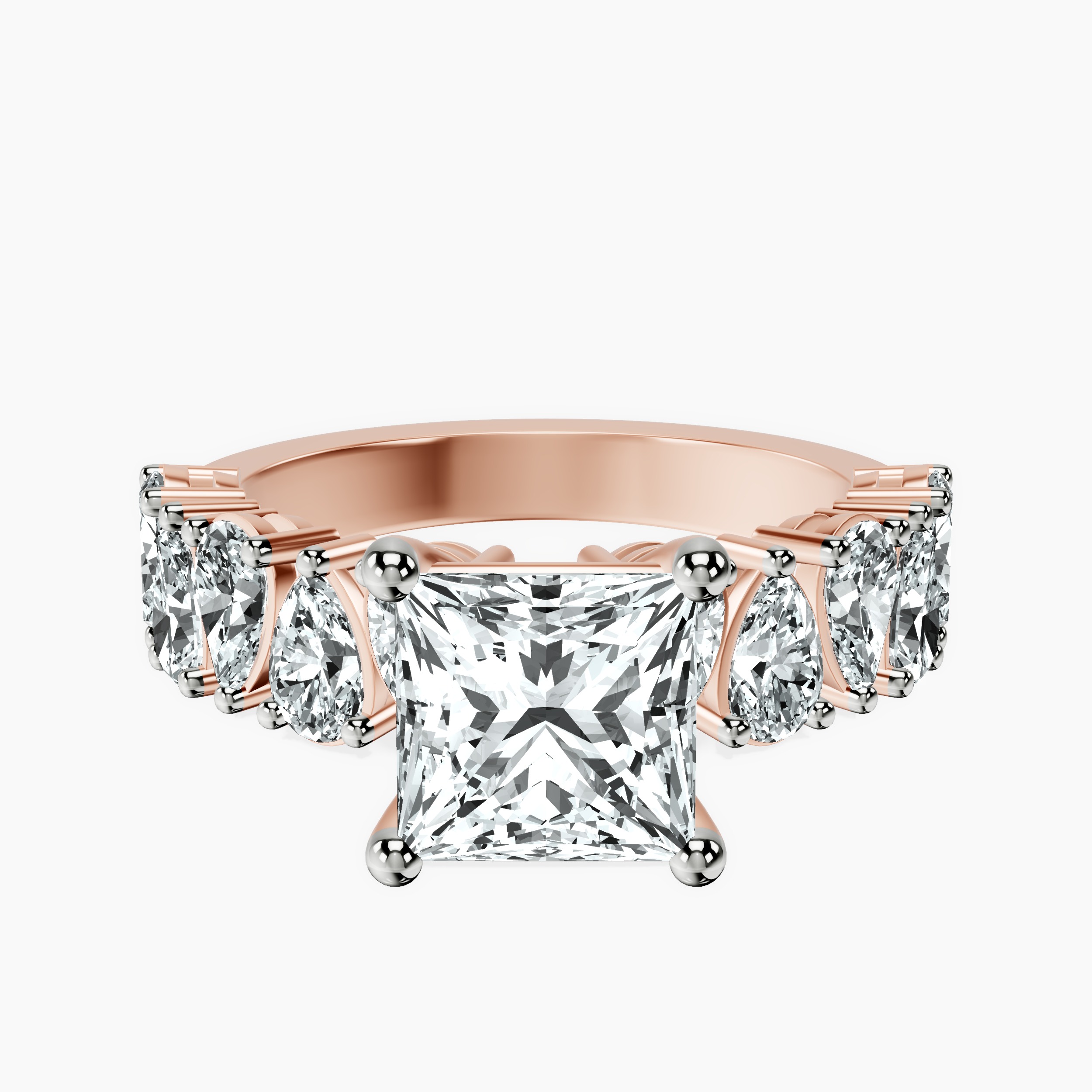 2.81 ct. princess Adeline Side Pear Lab Diamond Ring in 10kt rose gold rtr top