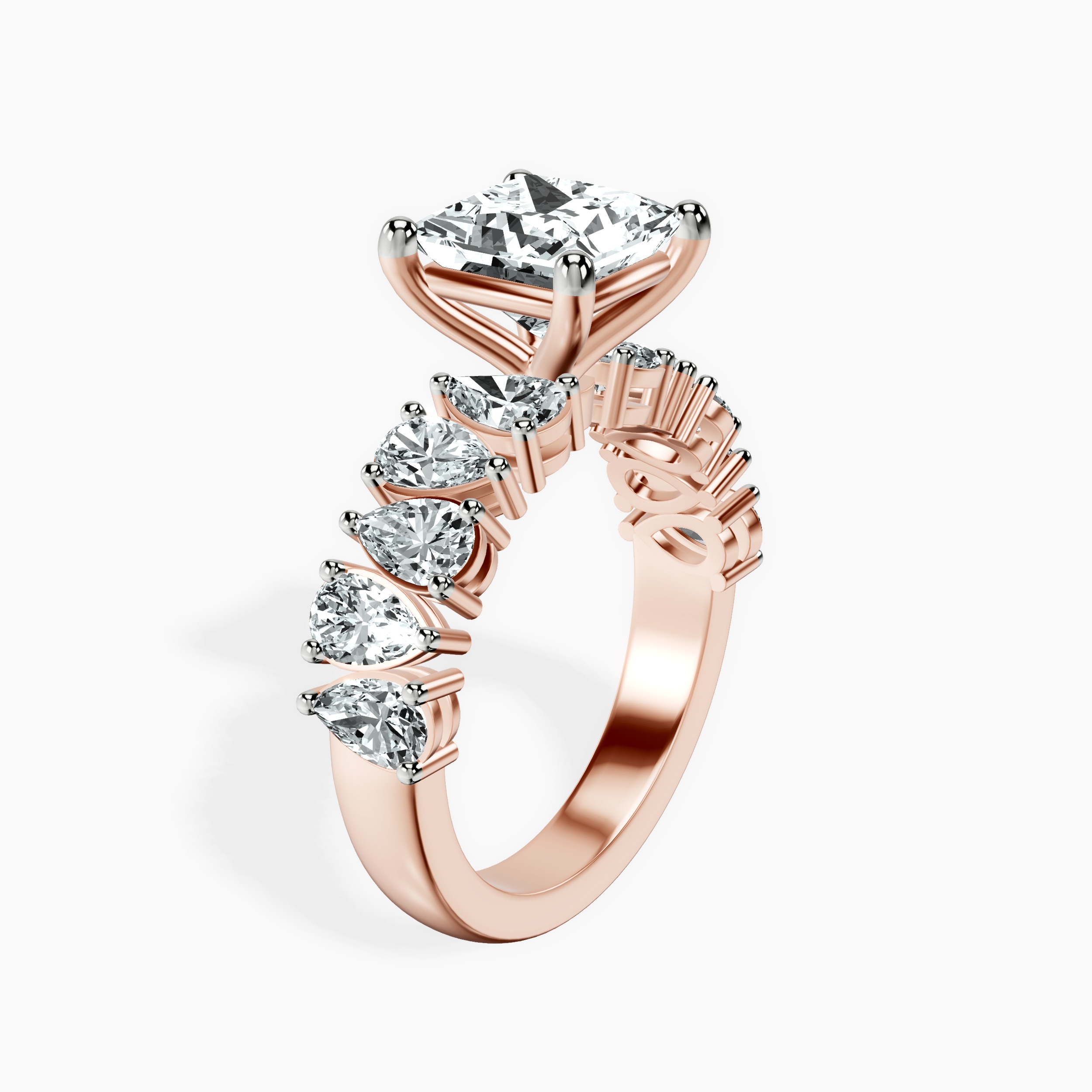 2.81 ct. princess Adeline Side Pear Lab Diamond Ring in 10kt rose gold standing product image one