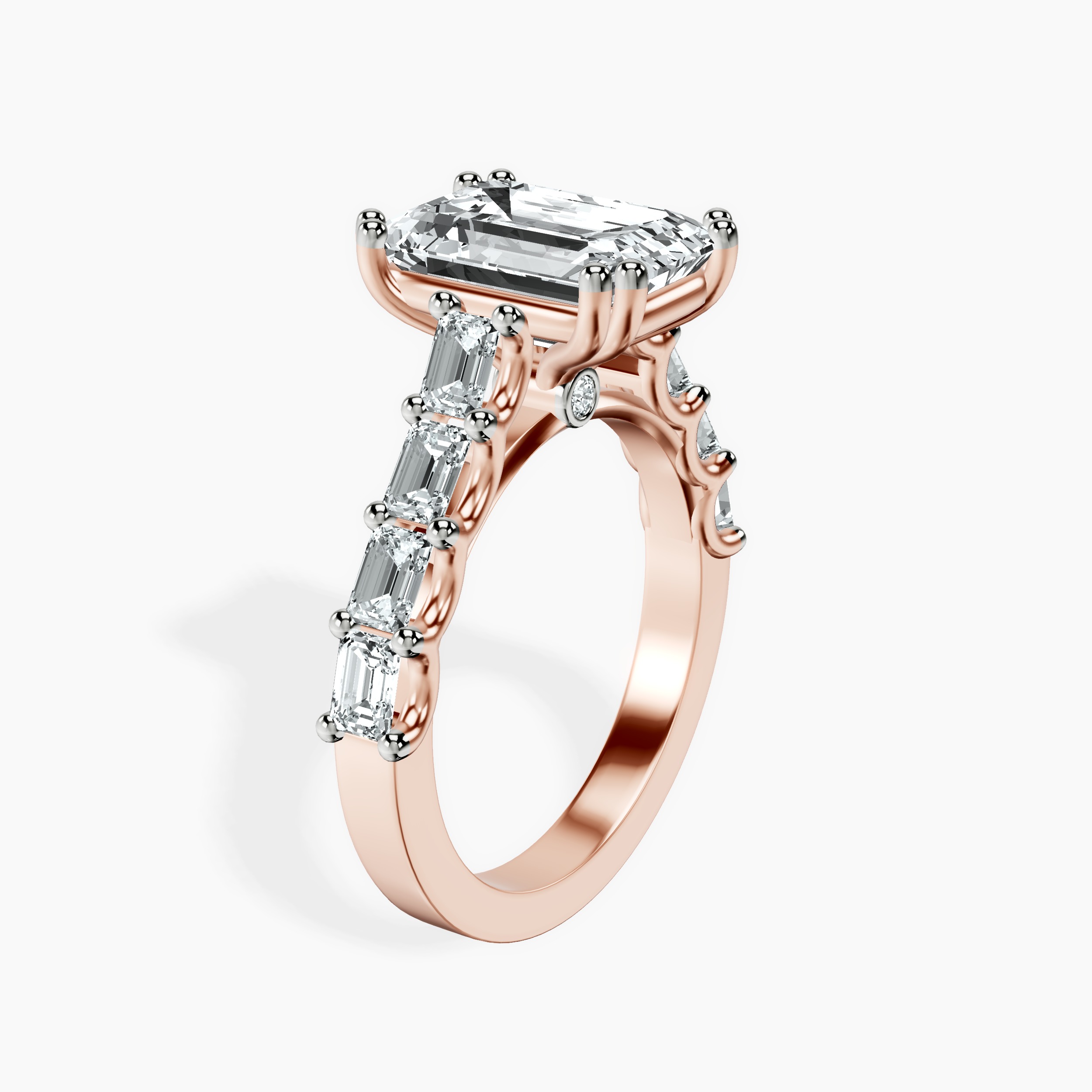 2.16 ct. emerald Florence Side Emerald Lab Diamond Ring in 10kt rose gold standing product image one