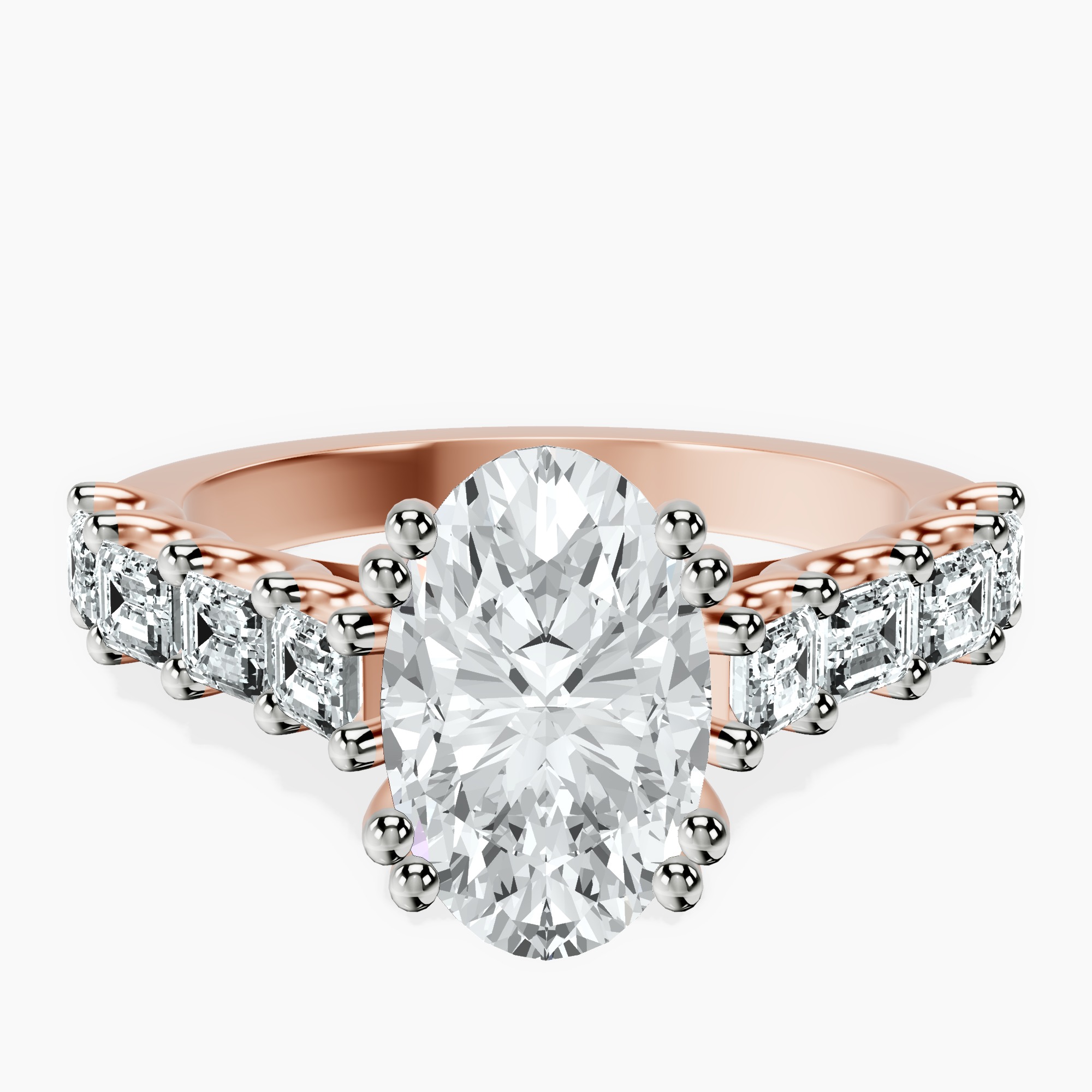 2.40 ct. oval Florence Side Emerald Lab Diamond Ring in 18kt rose gold rtr top