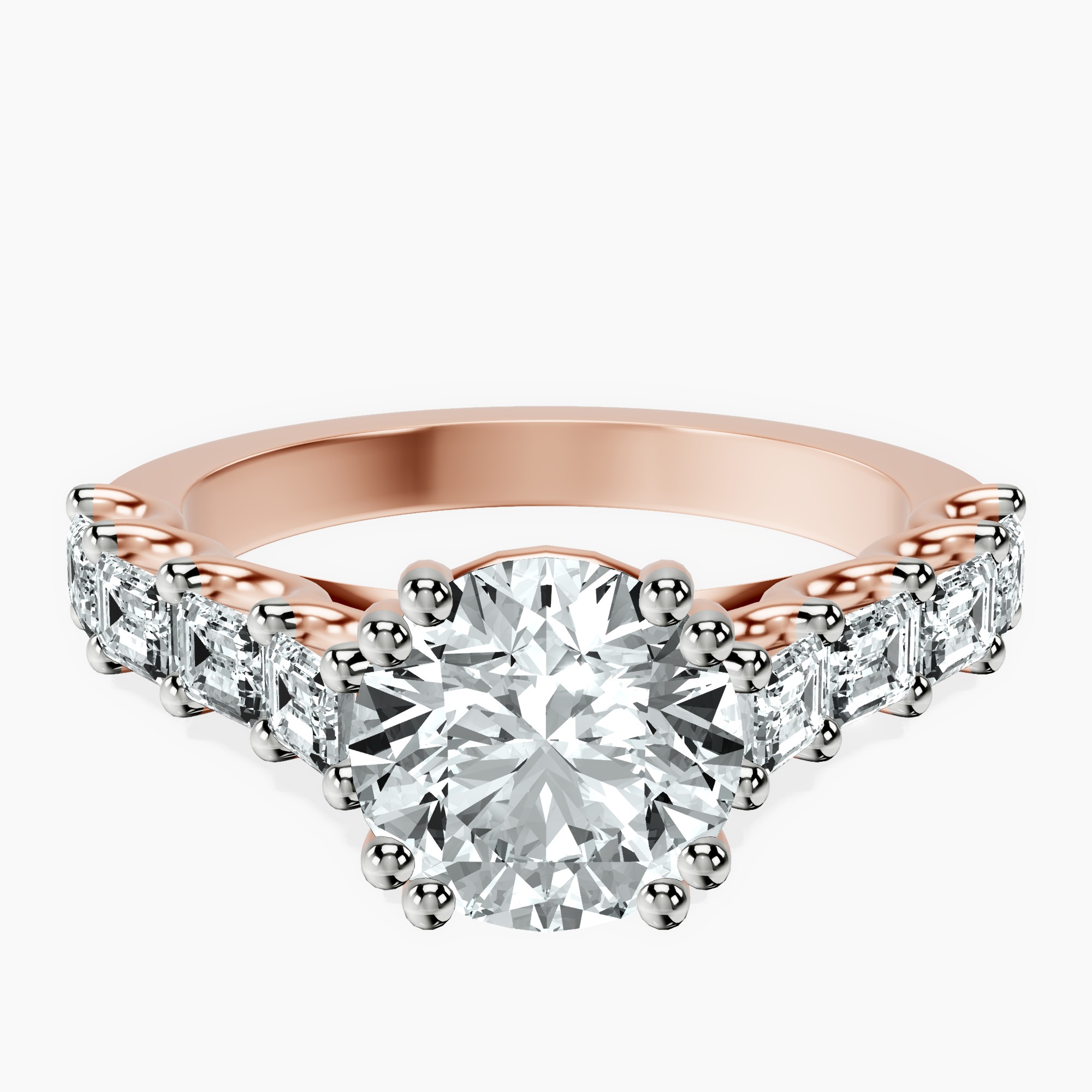 1.39 ct. round Florence Side Emerald Lab Diamond Ring in 14kt rose gold rtr top
