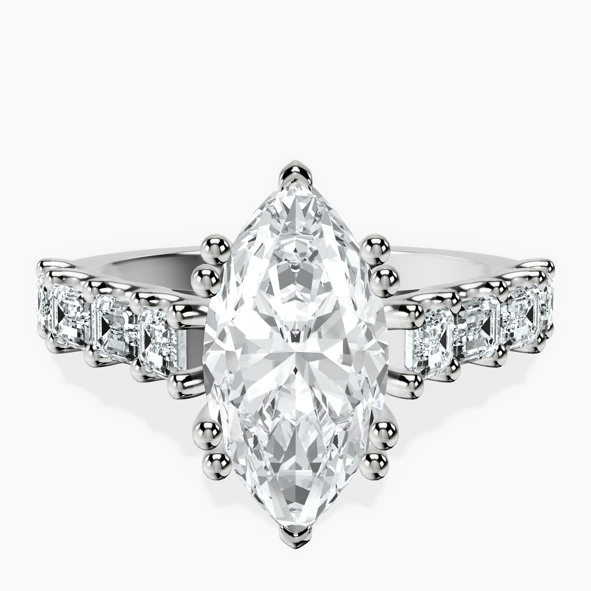 2.00 ct. marquise Florence Side Emerald Lab Diamond Ring in platinum rtr top