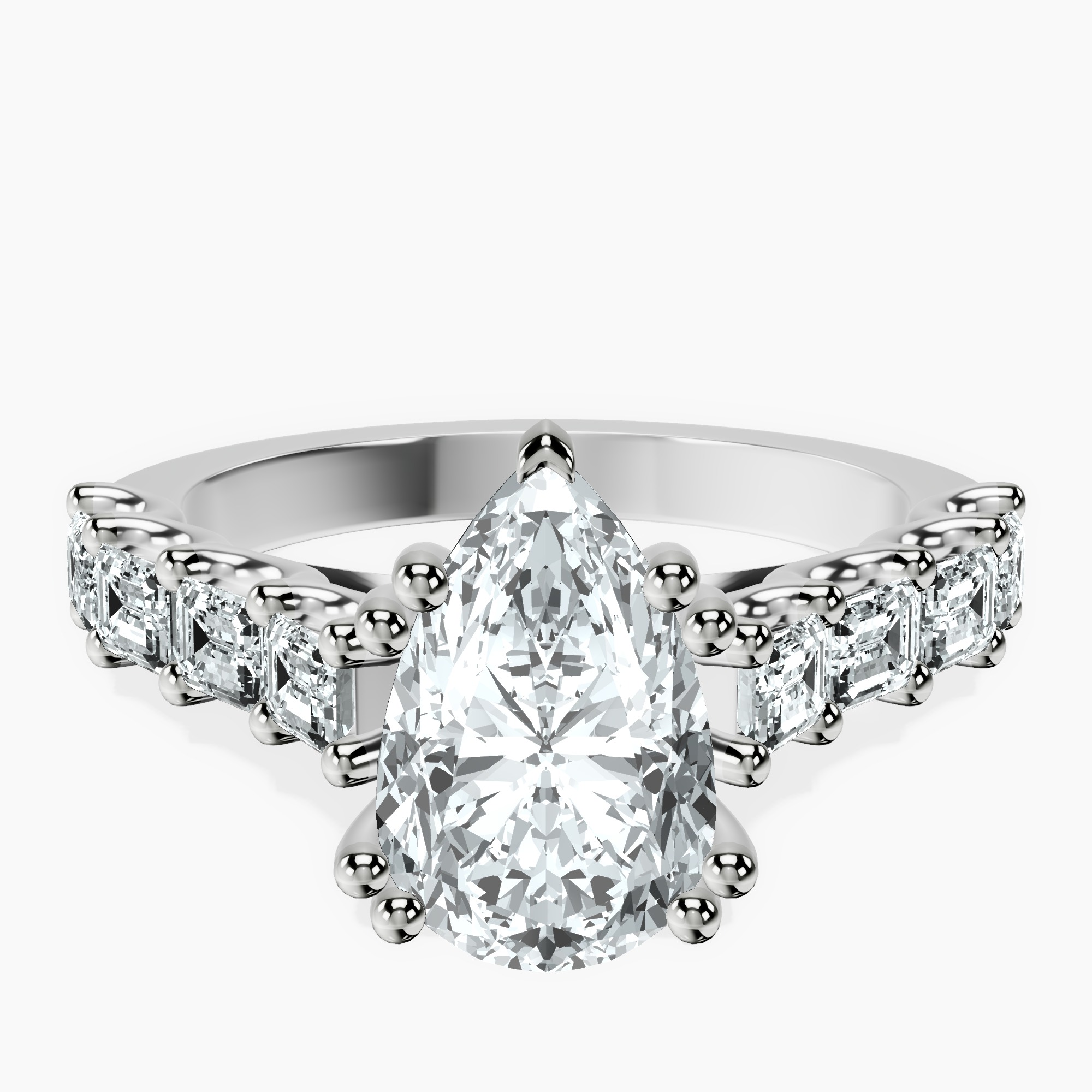 2.96 ct. pear Florence Side Emerald Lab Diamond Ring in 18kt white gold rtr top