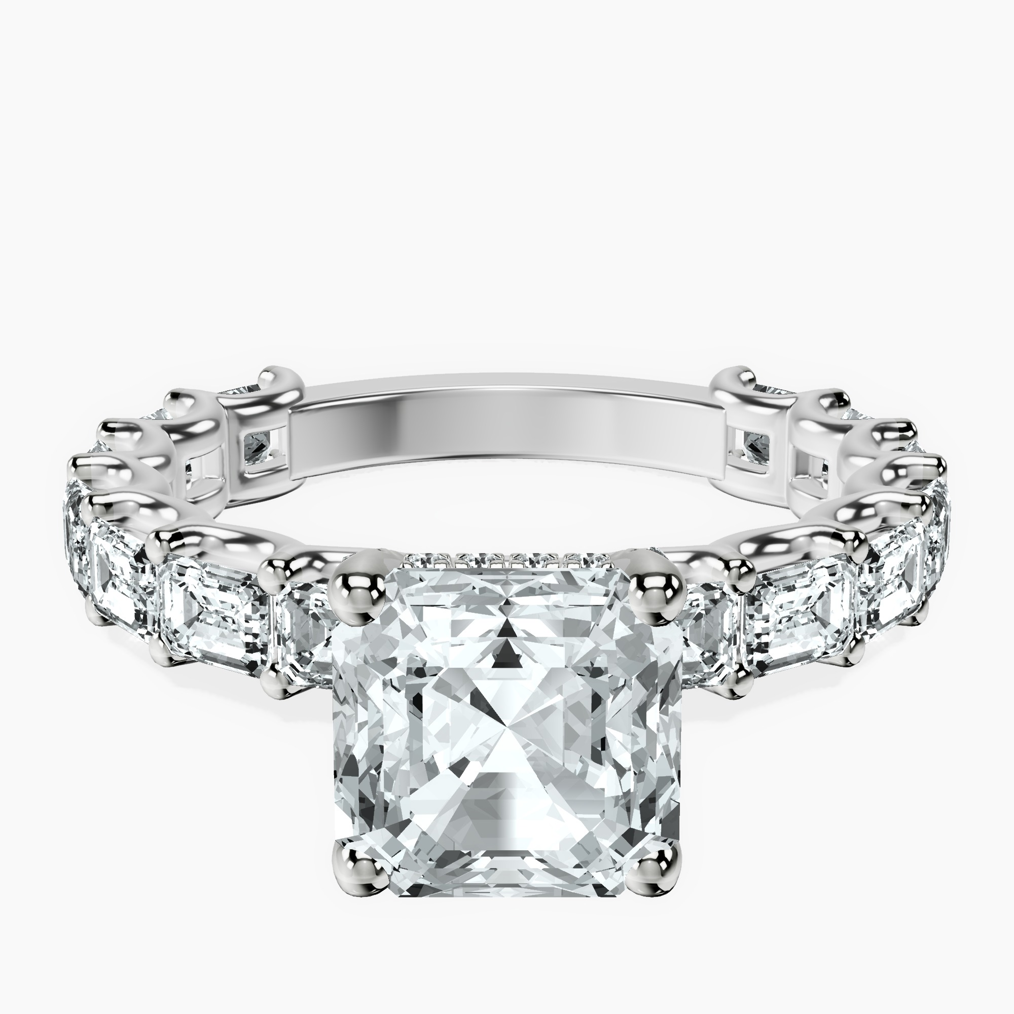 2.91 ct. asscher Giselle Side Emerald Lab Diamond Ring in 18kt white gold rtr top