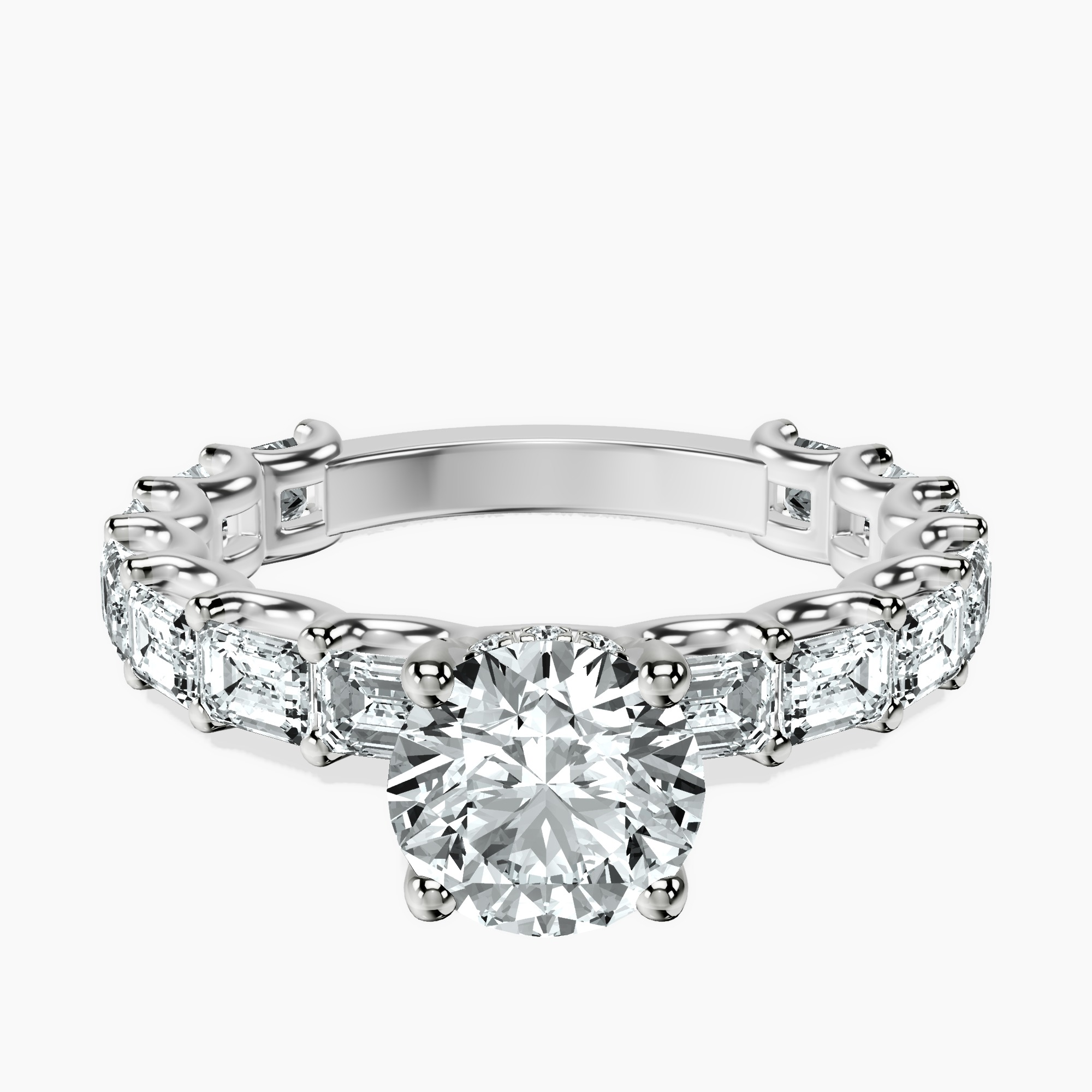 1.39 ct. round Giselle Side Emerald Lab Diamond Ring in 14kt white gold rtr top