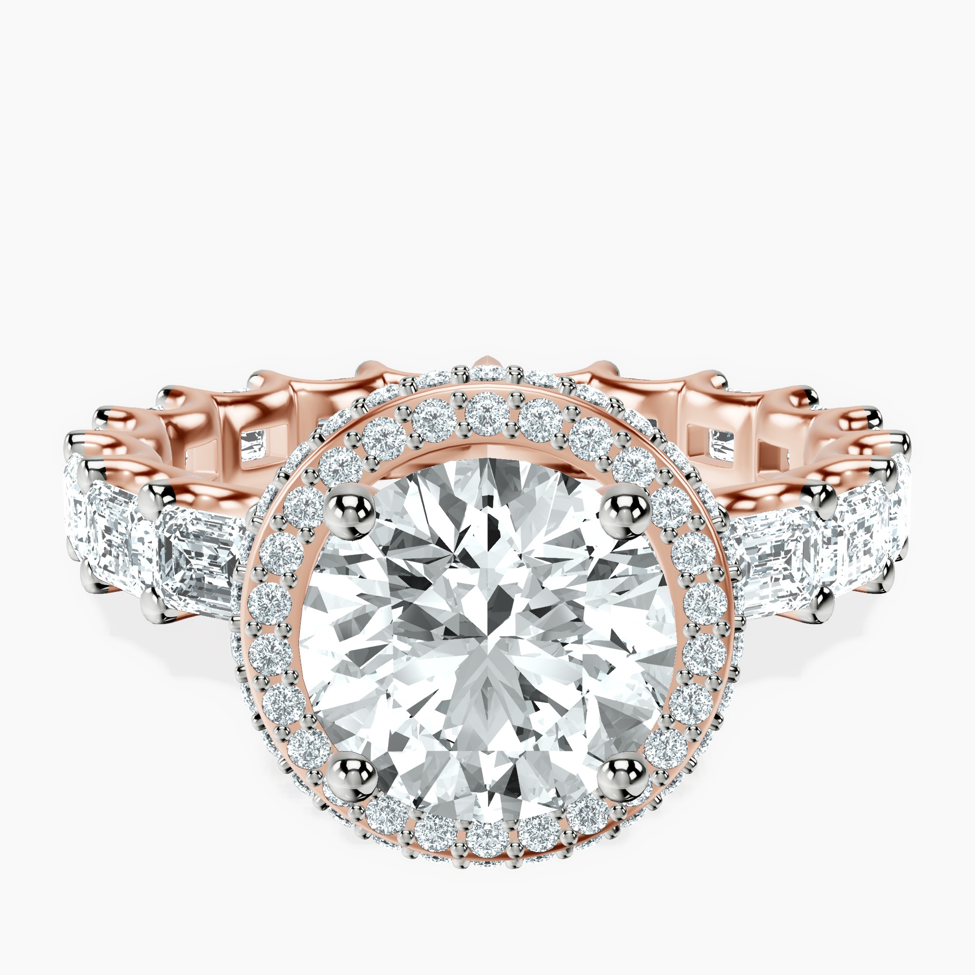 1.41 ct. round Amaryllis Side Emerald Lab Diamond Ring in 10kt rose gold rtr top