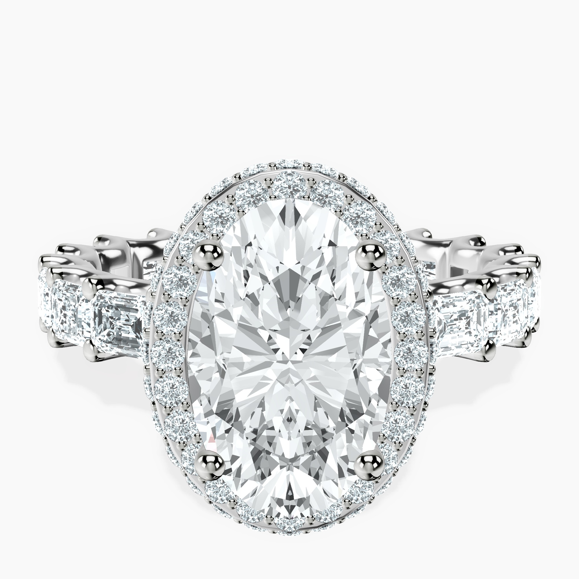 3.40 ct. oval Amaryllis Side Emerald Lab Diamond Ring in 14kt white gold rtr top