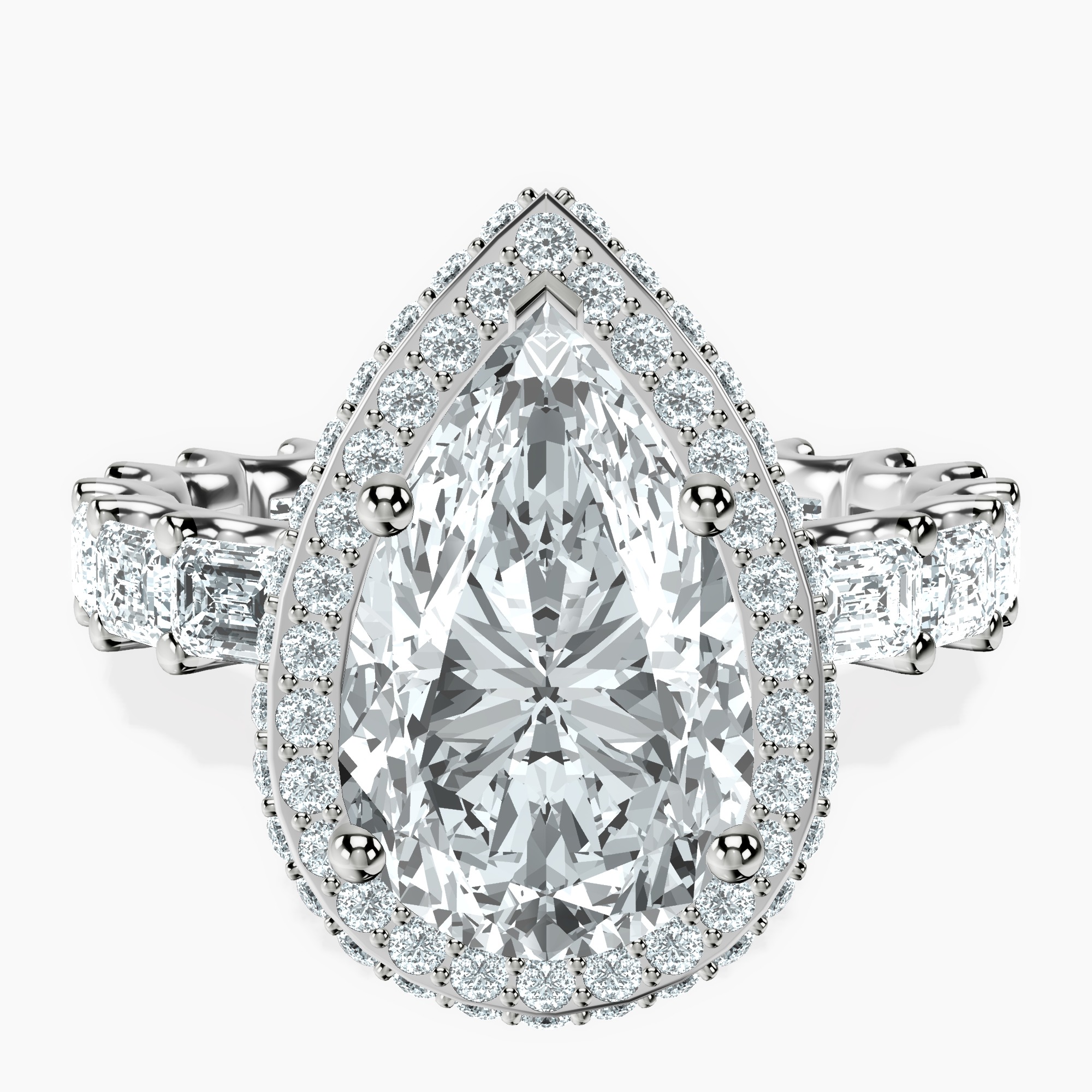 2.96 ct. pear Amaryllis Side Emerald Lab Diamond Ring in 18kt white gold rtr top