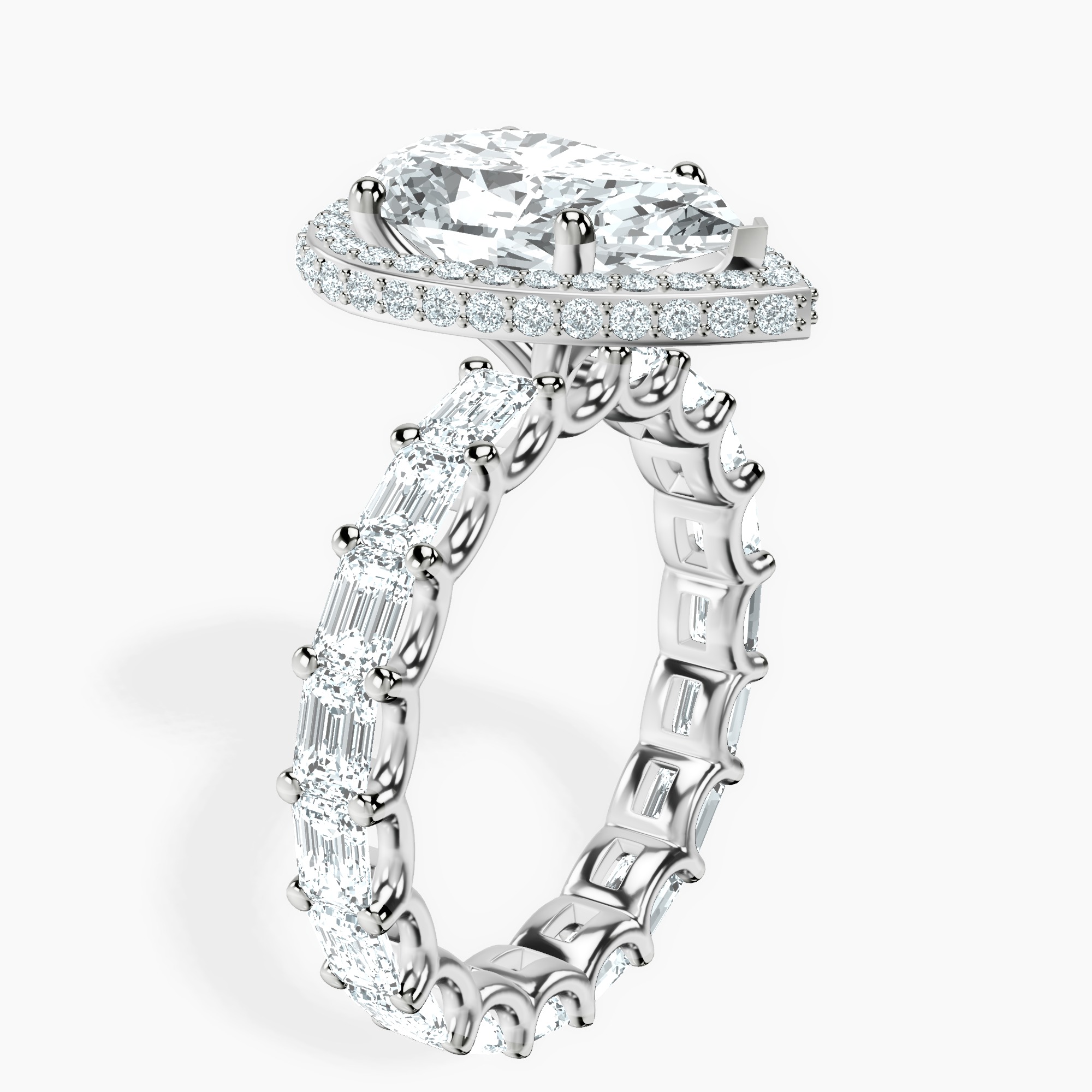 2.96 ct. pear Amaryllis Side Emerald Lab Diamond Ring in 18kt white gold standing product image one