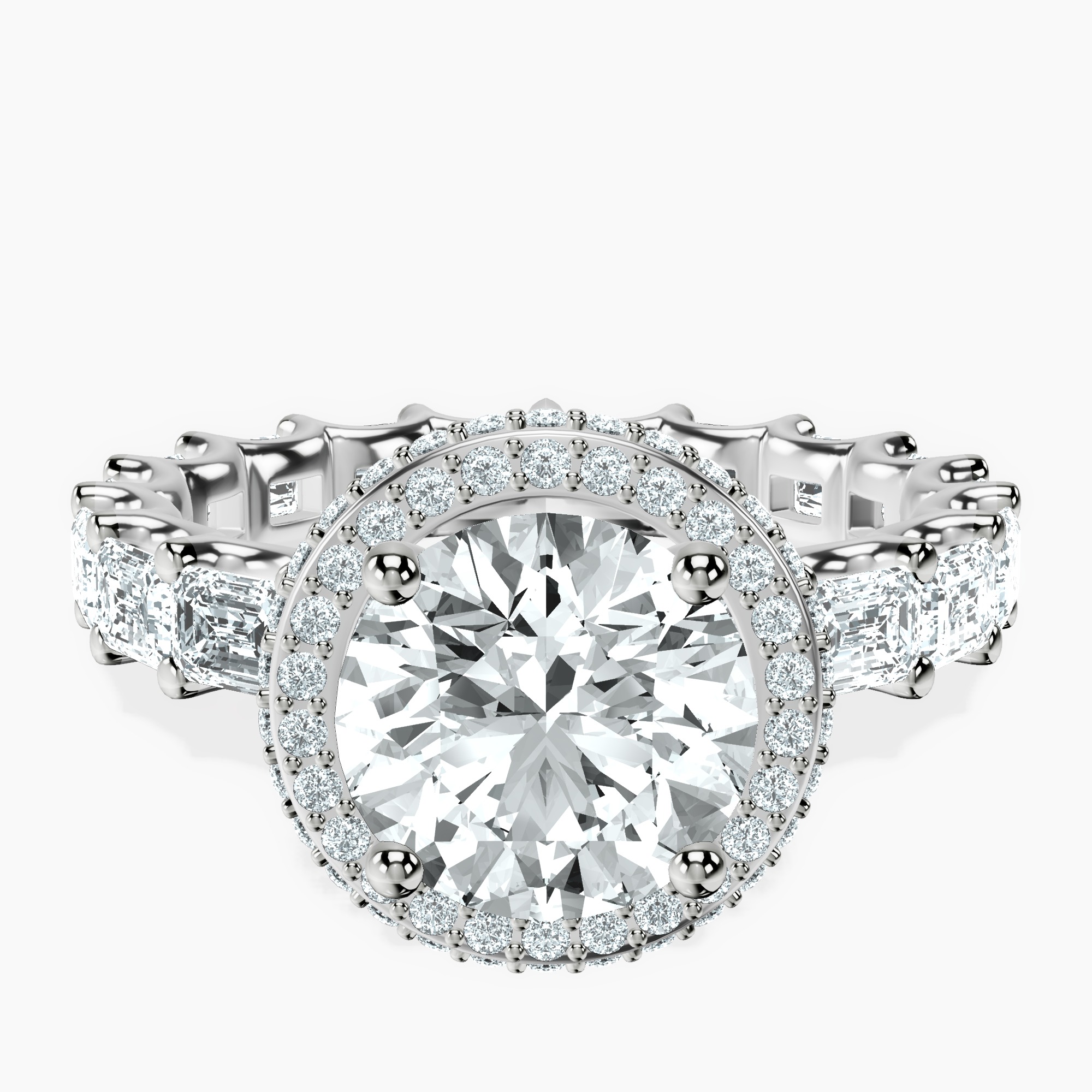 1.39 ct. round Amaryllis Side Emerald Lab Diamond Ring in 10kt white gold rtr top