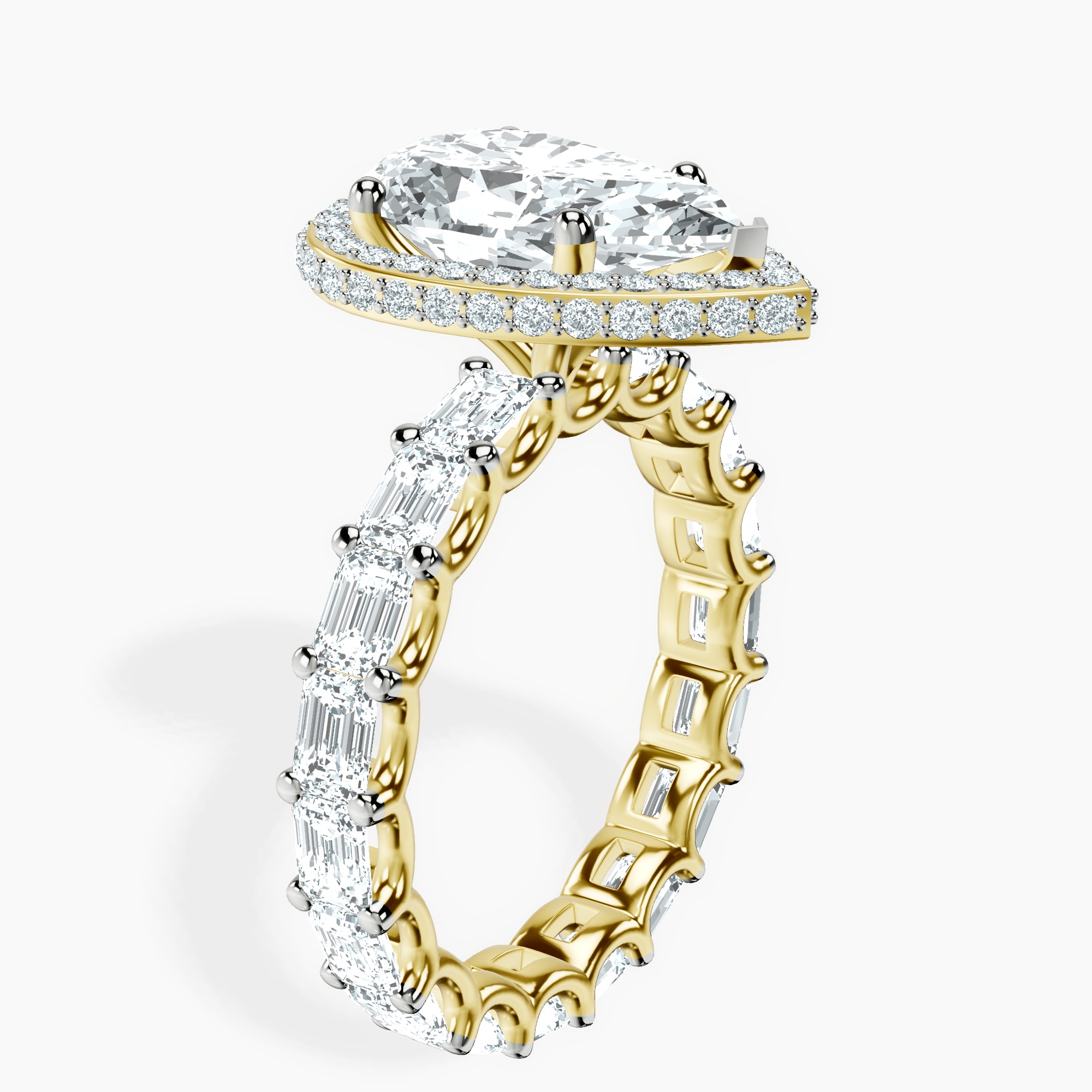 1.85 ct. pear Amaryllis Side Emerald Lab Diamond Ring in 14kt yellow gold standing product image one
