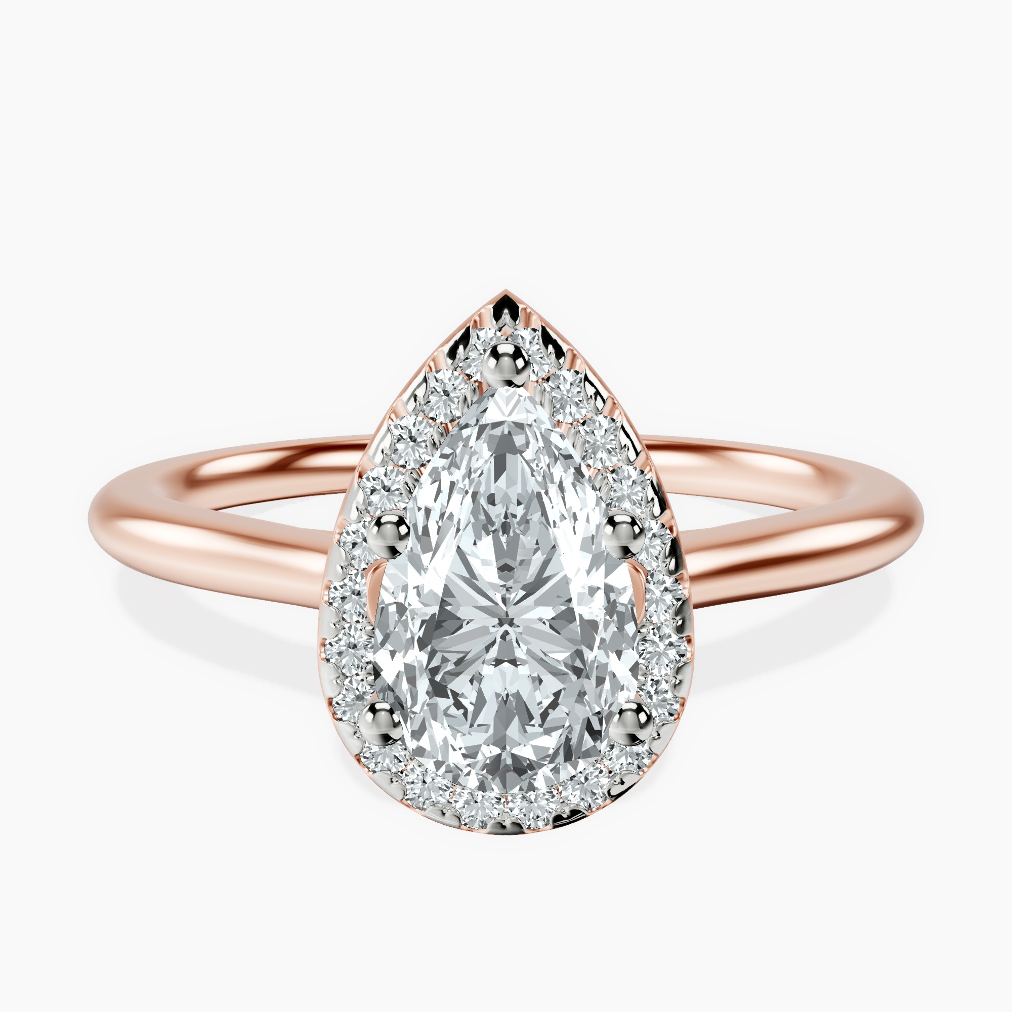 1.40 ct. pear Harriet Ring in 10kt rose gold rtr top