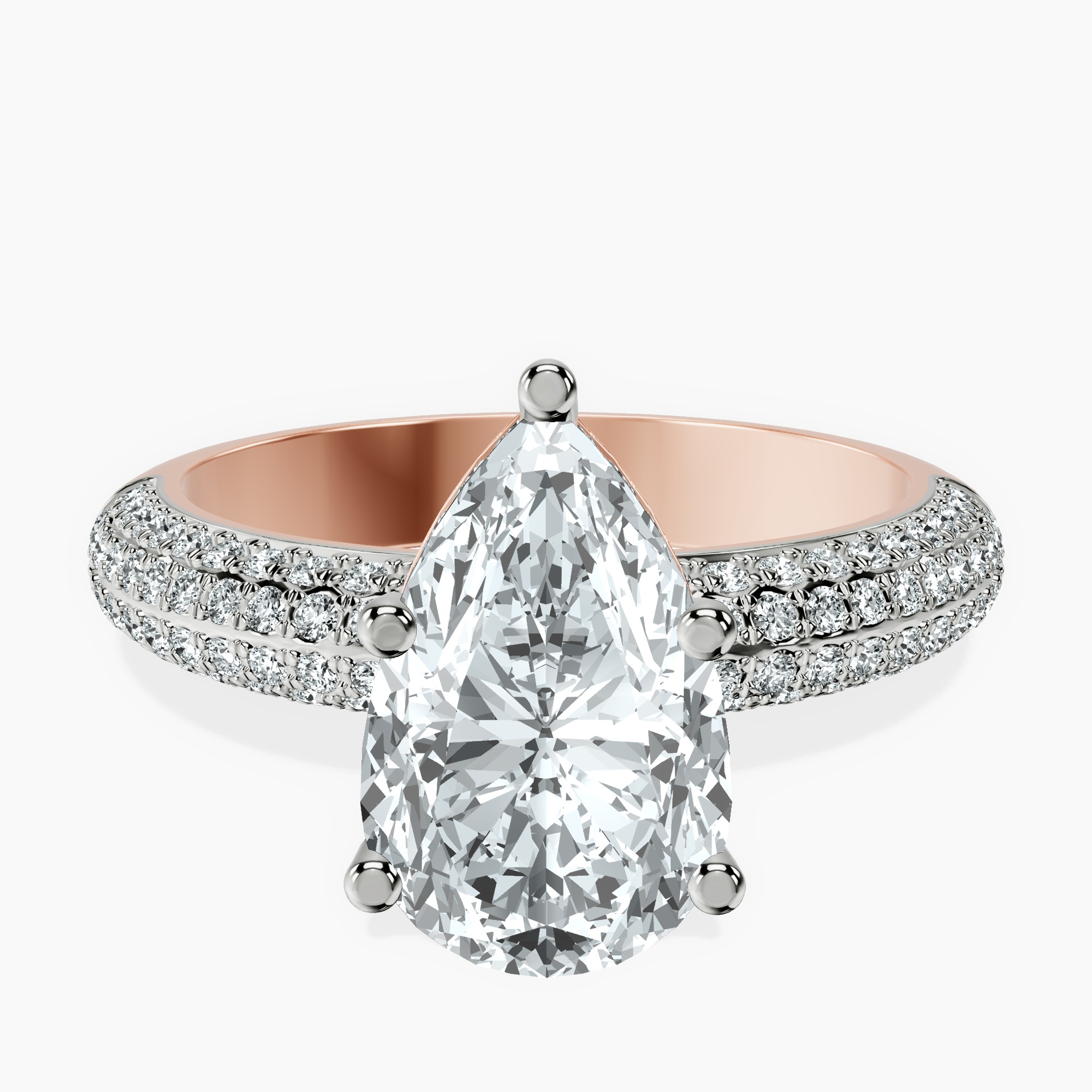 2.96 ct. pear Casimer Secret Halo Ring in 10kt rose gold rtr top