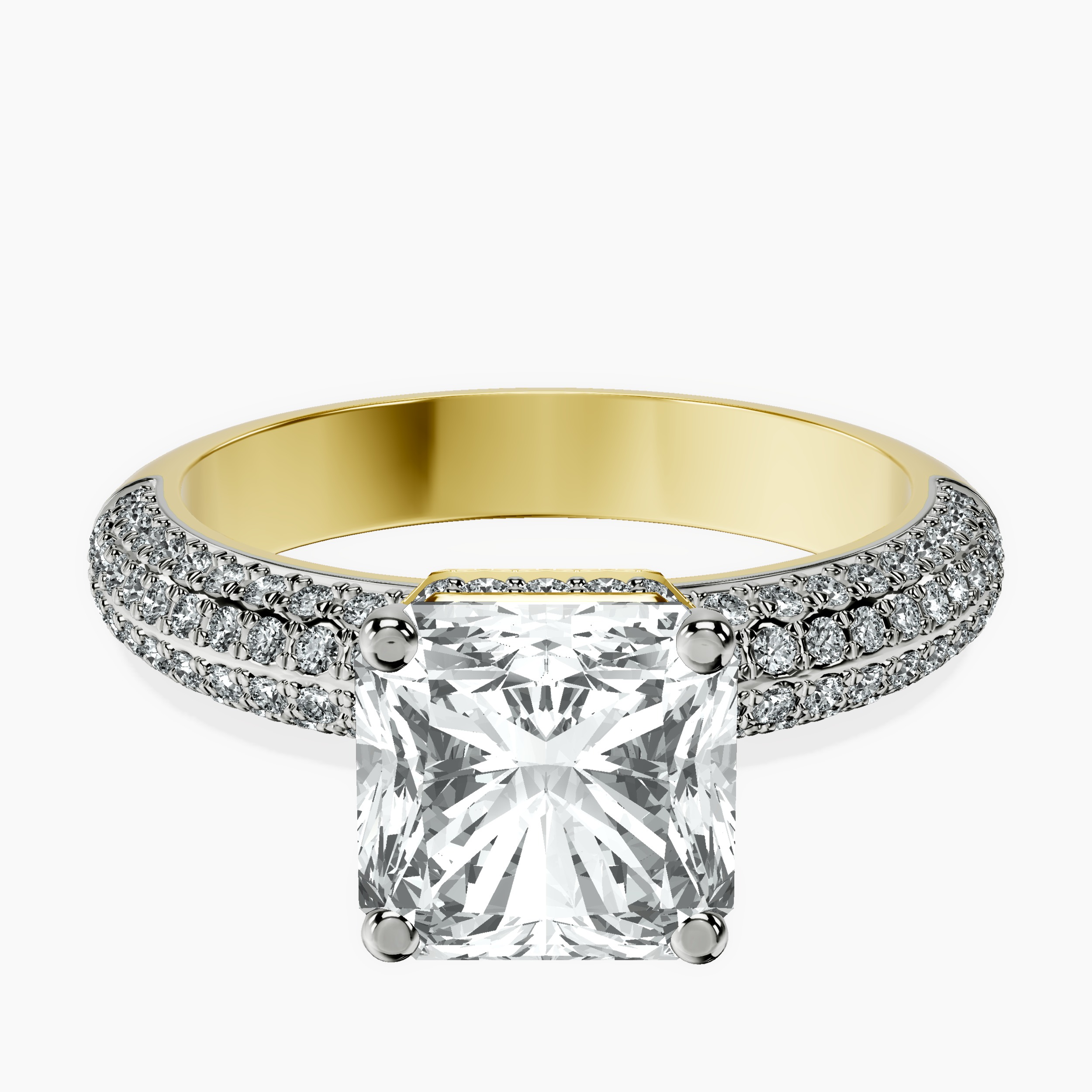 2.94 ct. radiant Casimer Secret Halo Ring in 14kt yellow gold rtr top