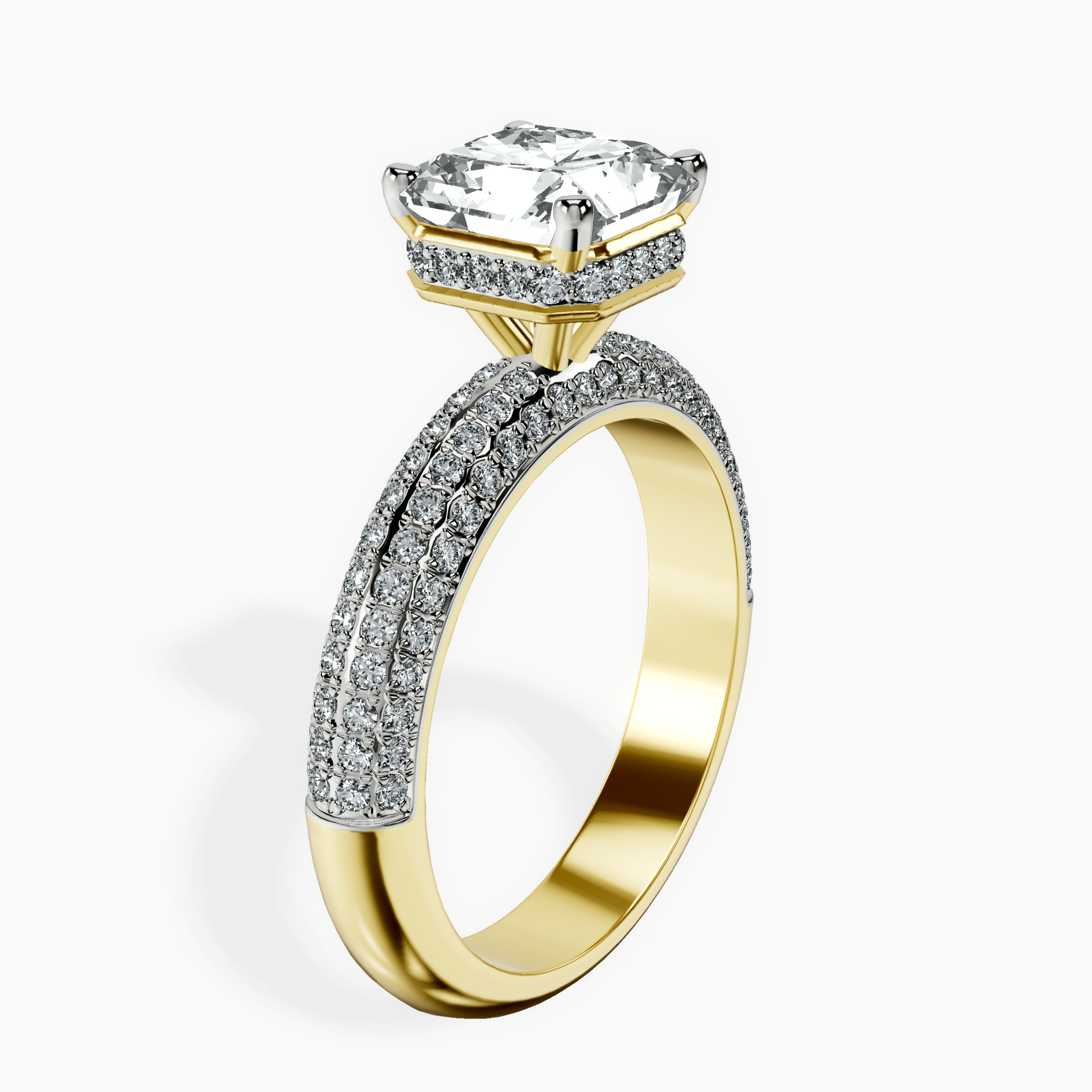 2.94 ct. radiant Casimer Secret Halo Ring in 14kt yellow gold standing product image one