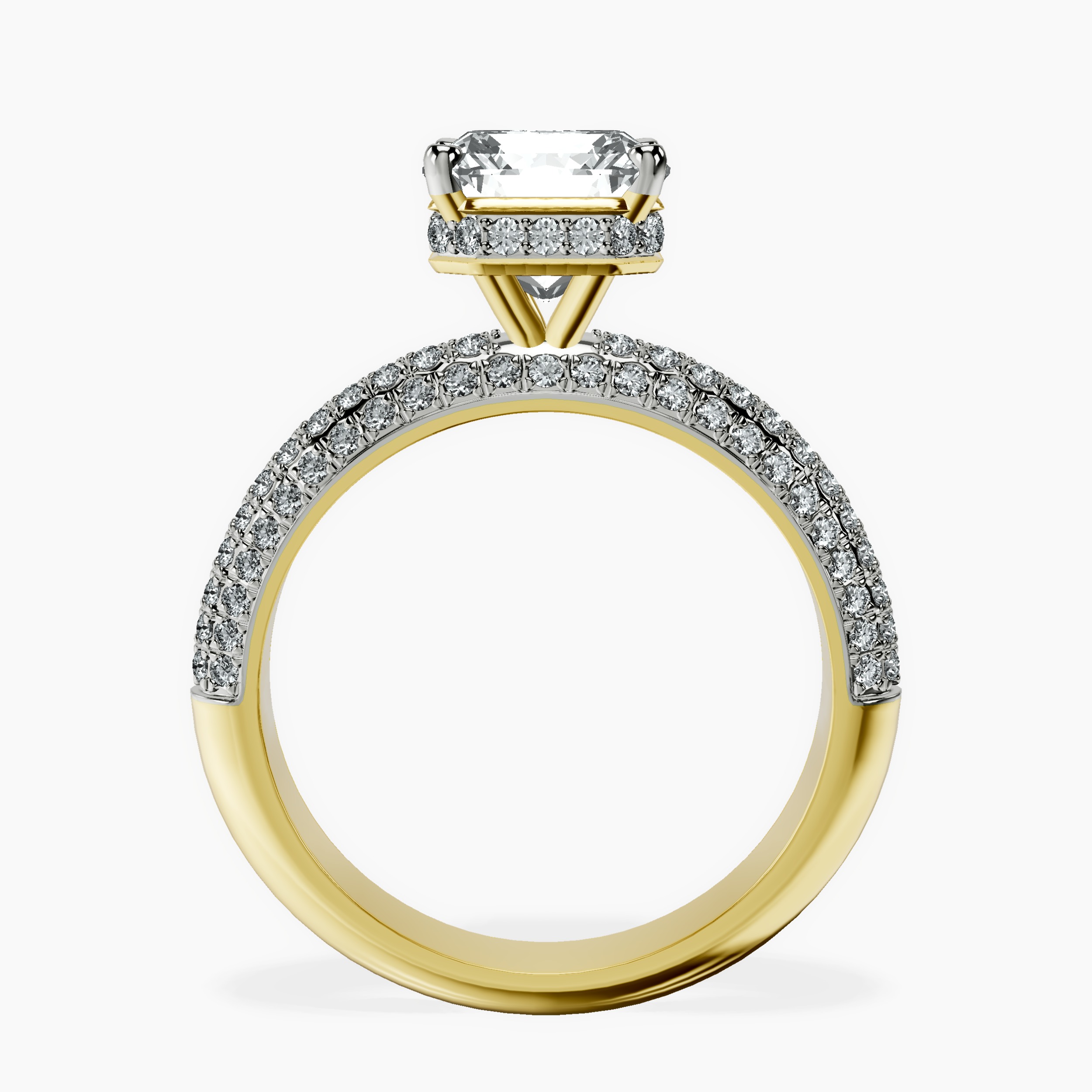 2.94 ct. radiant Casimer Secret Halo Ring in 14kt yellow gold side right image one