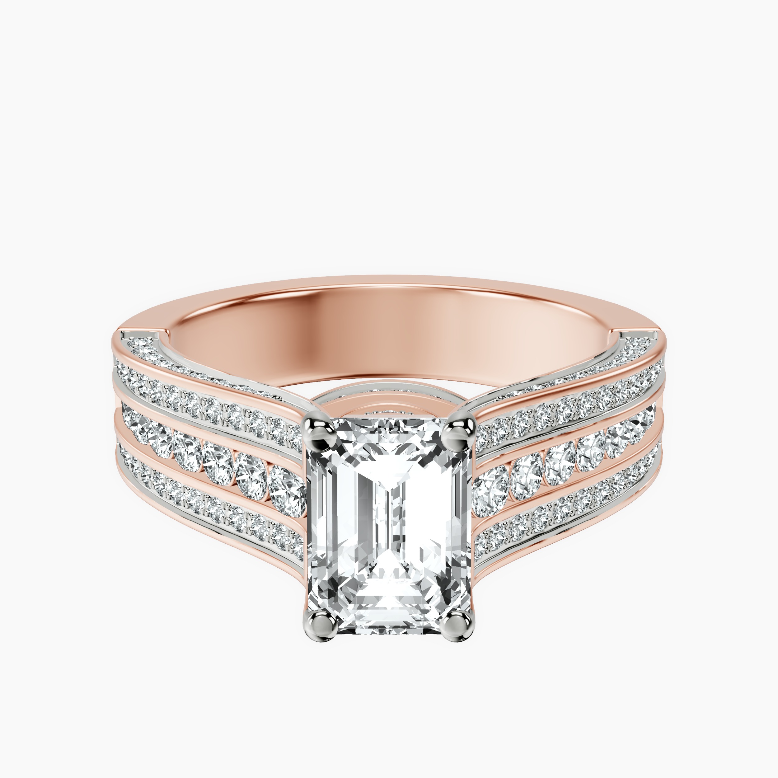 2.16 ct. emerald Idris Secret Halo Ring in 10kt rose gold rtr top