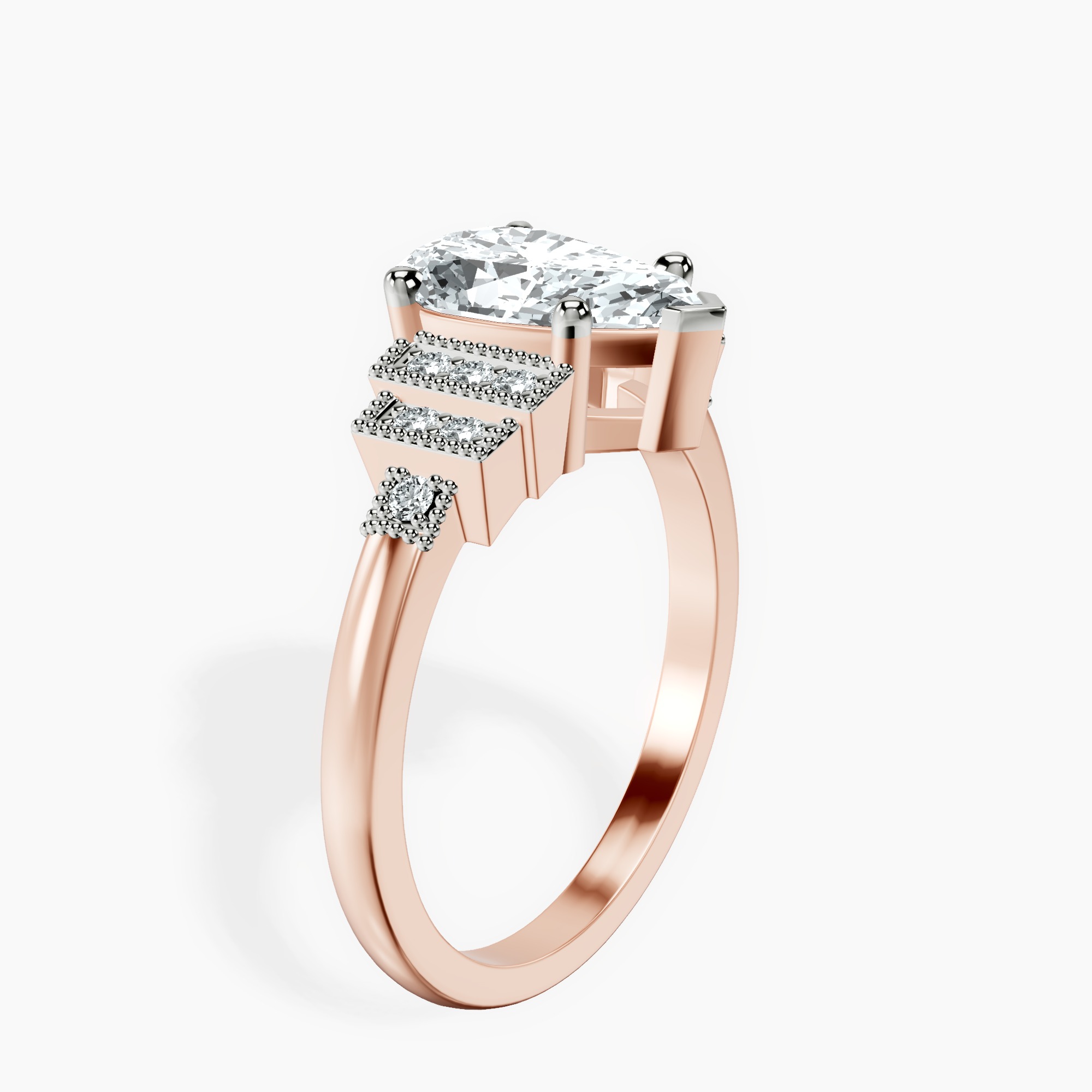 2.96 ct. pear Joy Side Stone Ring in 10kt rose gold standing product image one