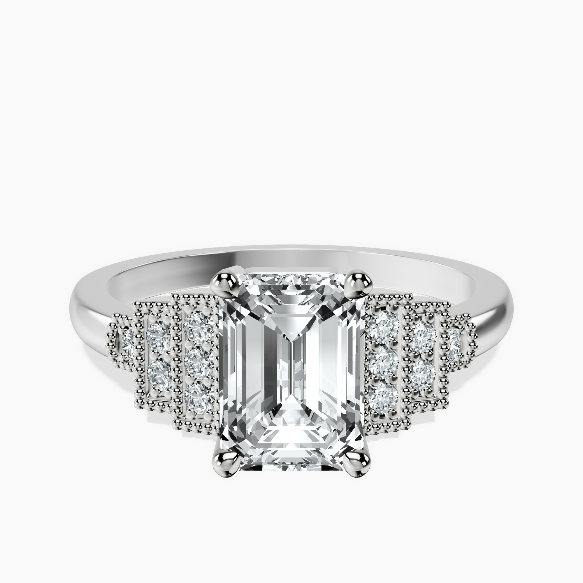 2.16 ct. emerald Joy Side Stone Ring in 18kt white gold rtr top