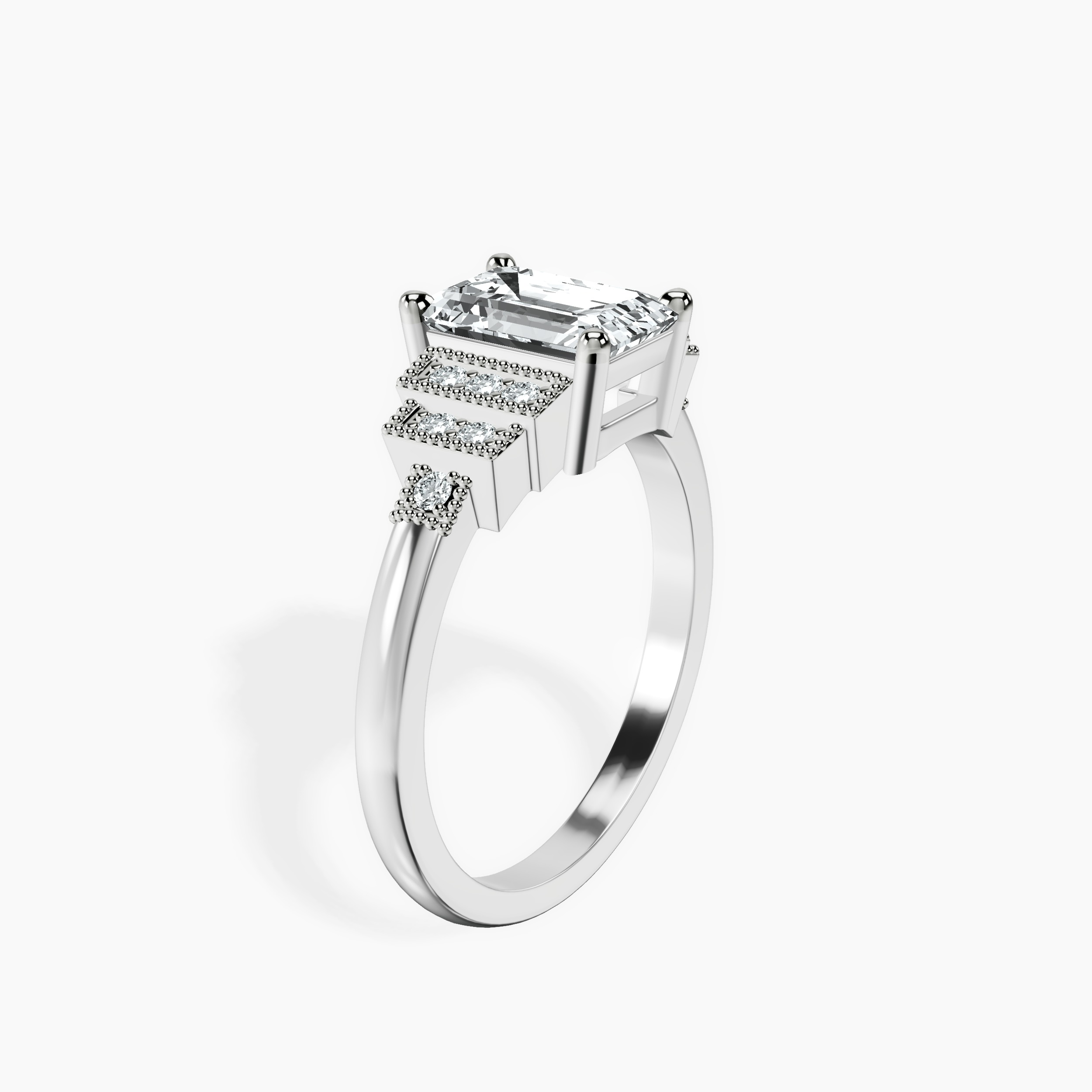 2.16 ct. emerald Joy Side Stone Ring in 18kt white gold standing product image one