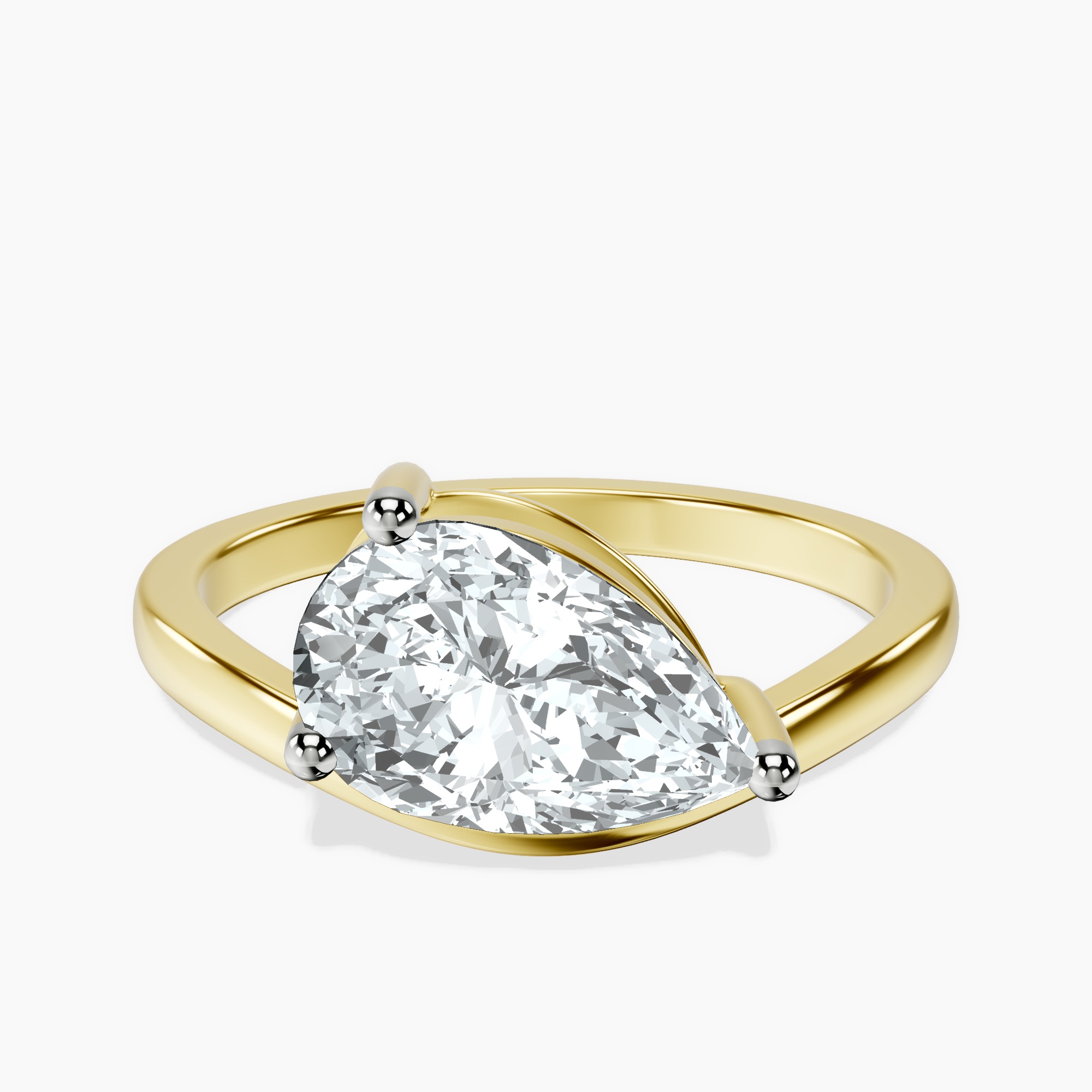 1.34 ct. pear Crest Four Prong Solitaire Lab Diamond Ring in 18kt yellow gold rtr top