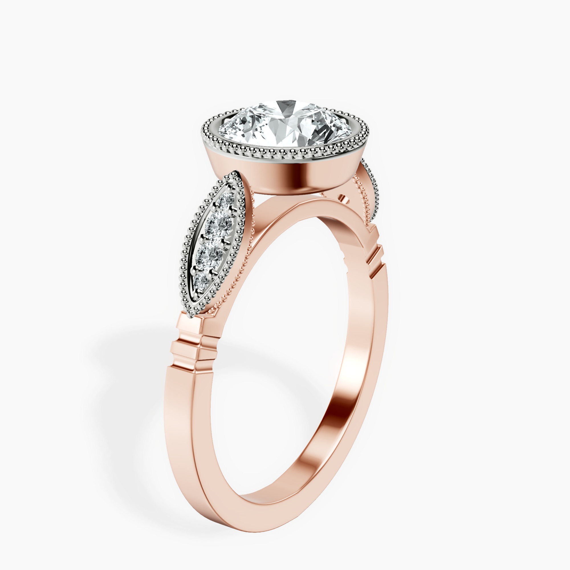1.39 ct. round Everly Vintage Bezel Ring in 10kt rose gold standing product image one