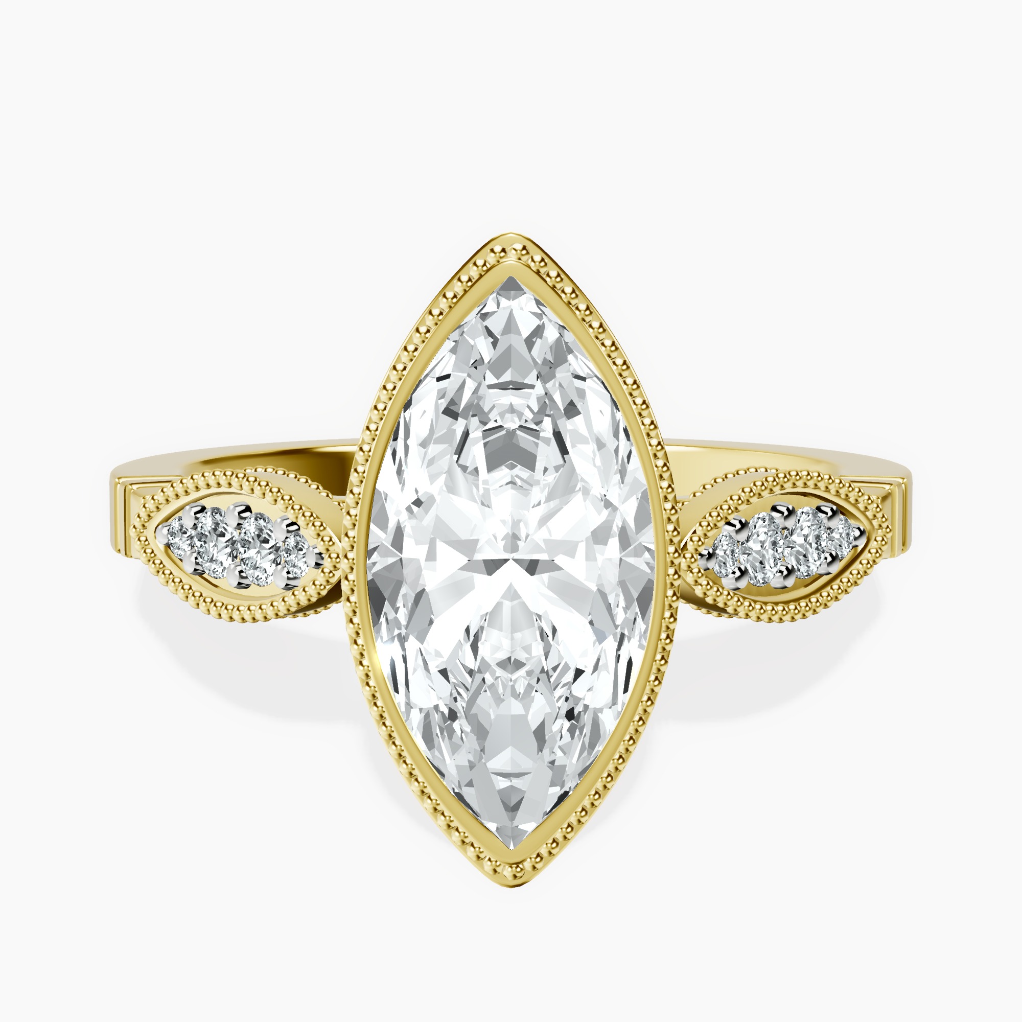 2.92 ct. marquise Everly Vintage Bezel Ring in 18kt yellow gold rtr top
