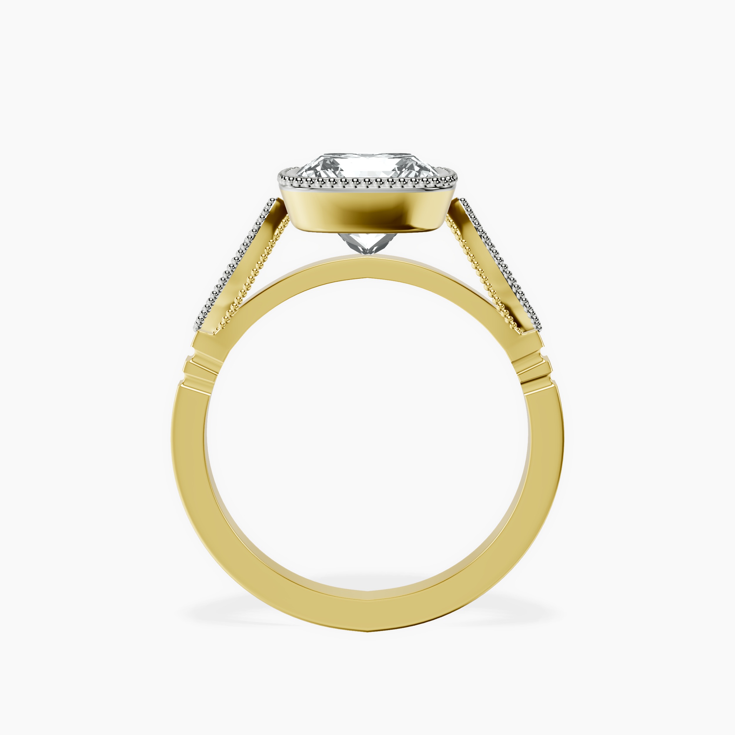 2.94 ct. radiant Everly Vintage Bezel Ring in 18kt yellow gold side right image one