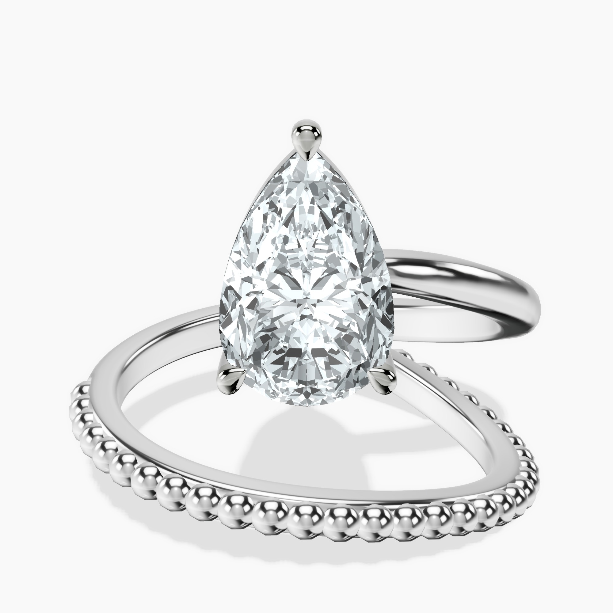 2.96 ct. pear Crest Wrap Four Prong Solitaire Lab Diamond Ring in platinum rtr top