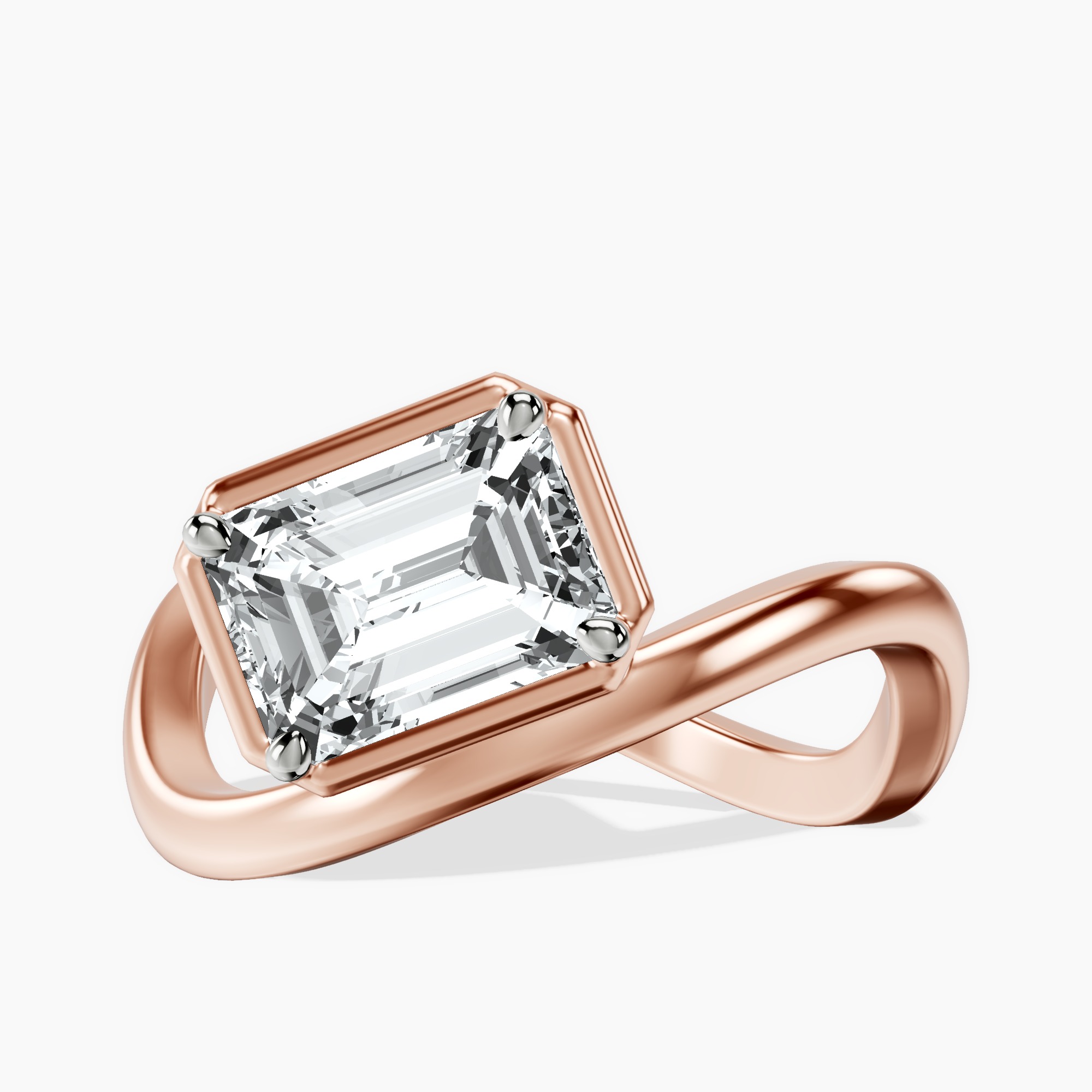 2.16 ct. emerald Infinity Crest Four Prong Solitaire Lab Diamond Ring in 18kt rose gold rtr top