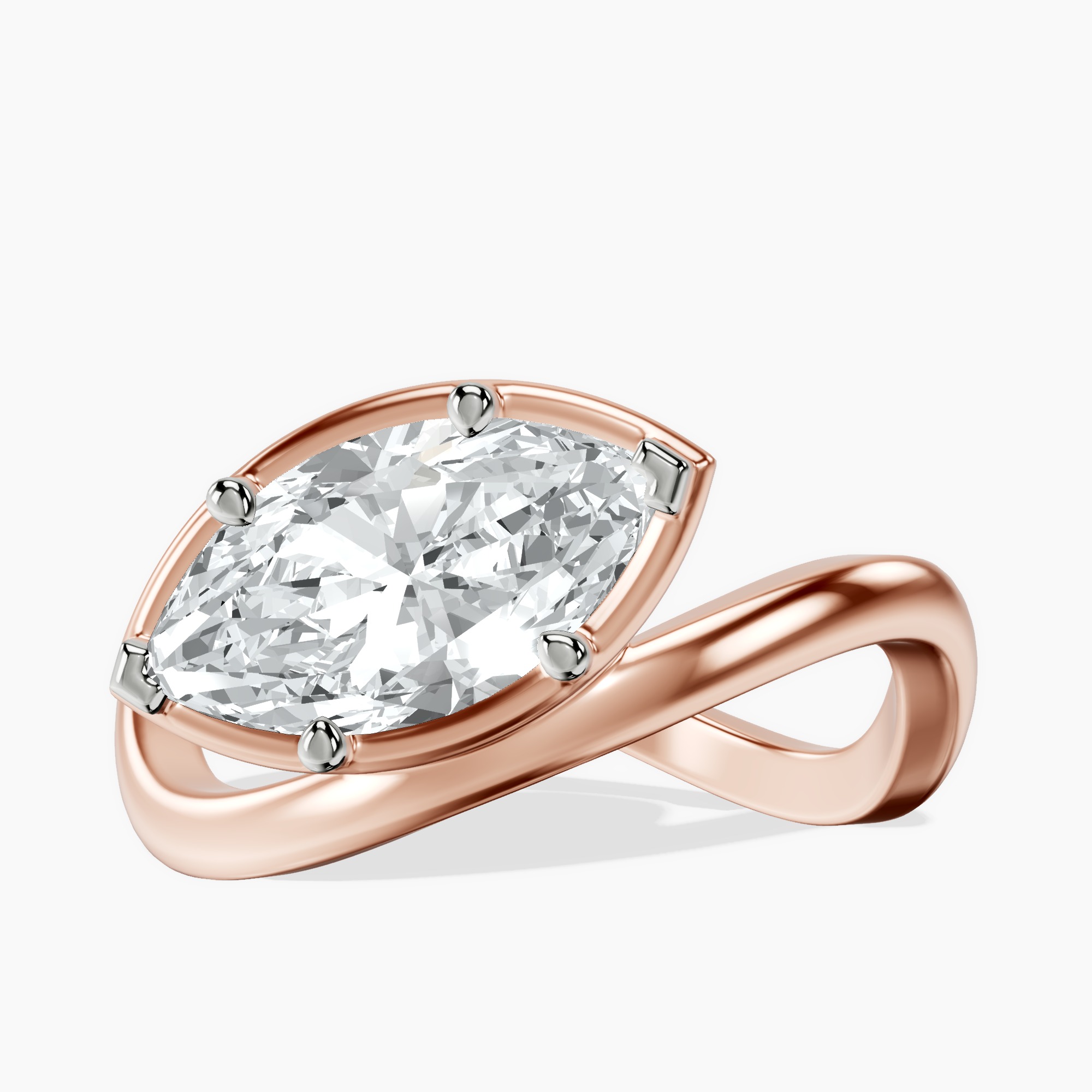 2.92 ct. marquise Infinity Crest Four Prong Solitaire Lab Diamond Ring in 14kt rose gold rtr top
