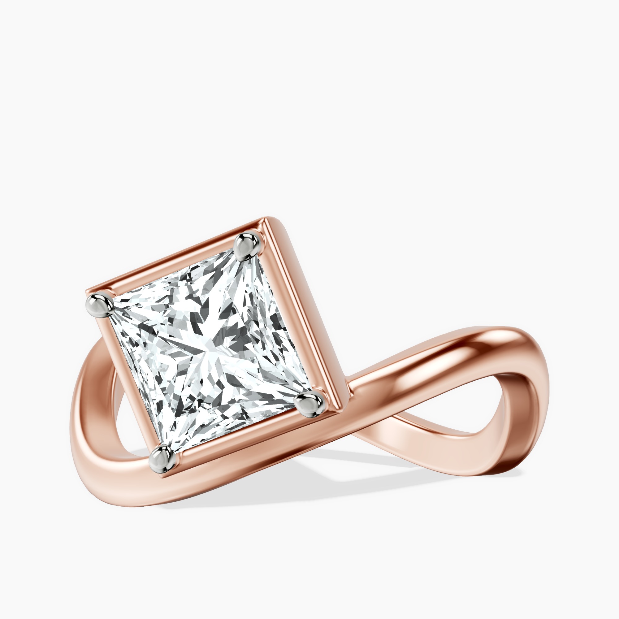 2.81 ct. princess Infinity Crest Four Prong Solitaire Lab Diamond Ring in 10kt rose gold rtr top