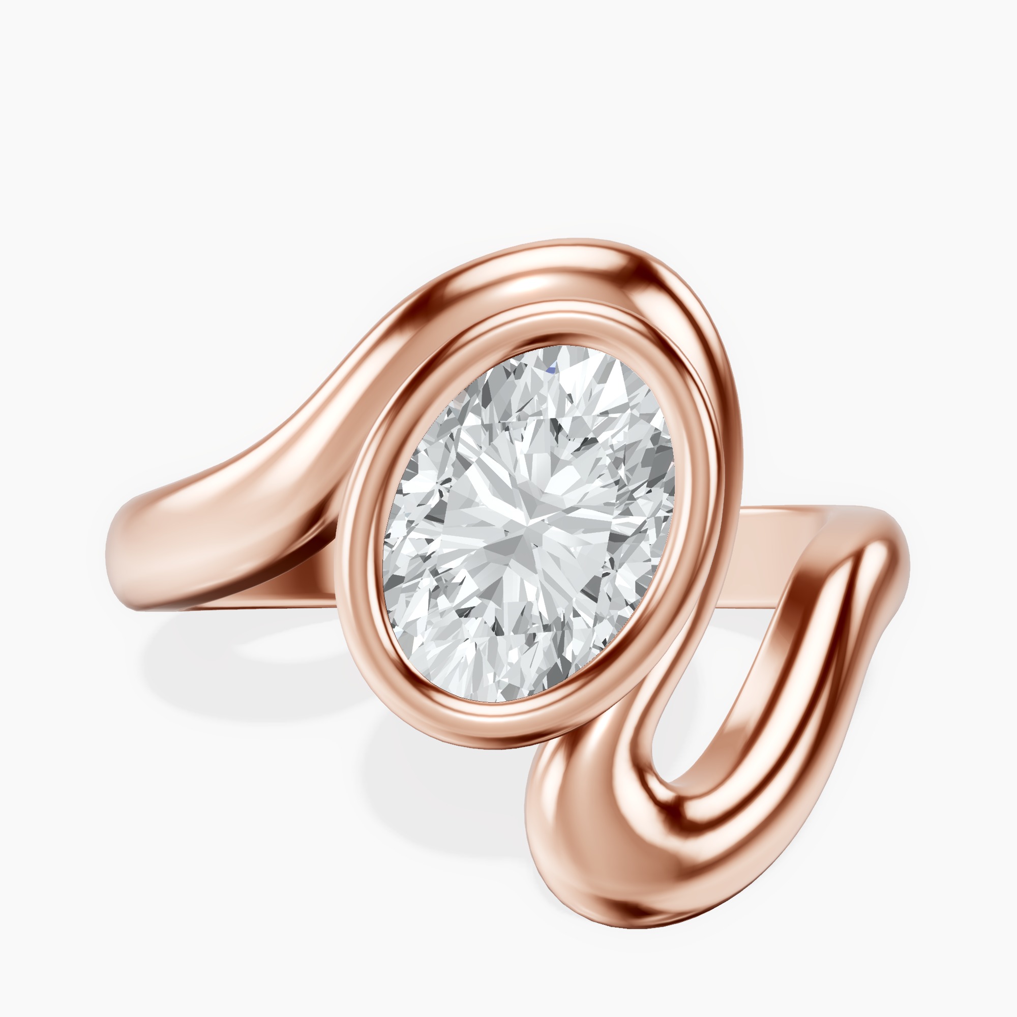2.44 ct. oval Vera Bezel Crest Lab Diamond Ring in 18kt rose gold rtr top