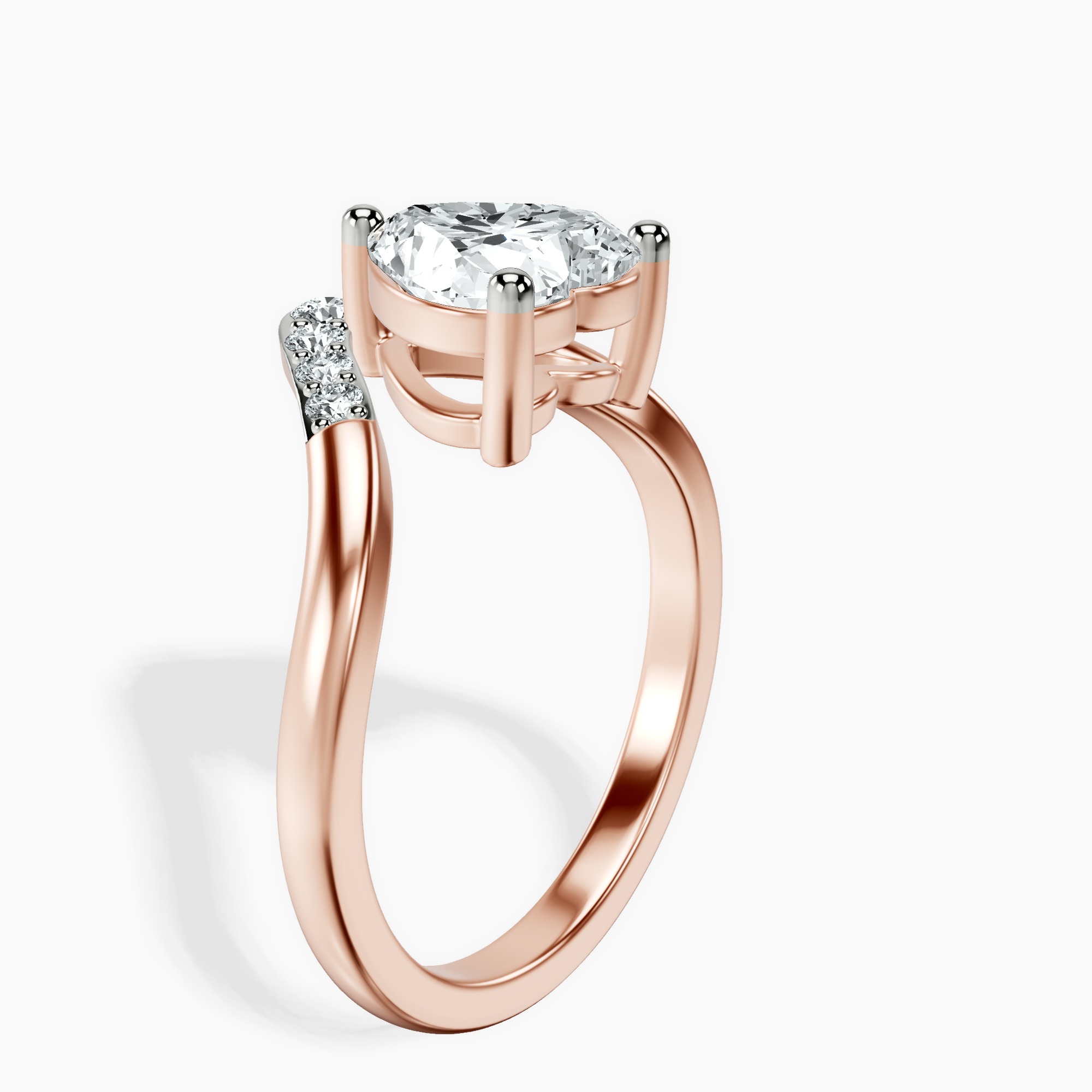 1.29 ct. heart Curved Crest Lab Diamond Ring in 10kt rose gold standing product image one