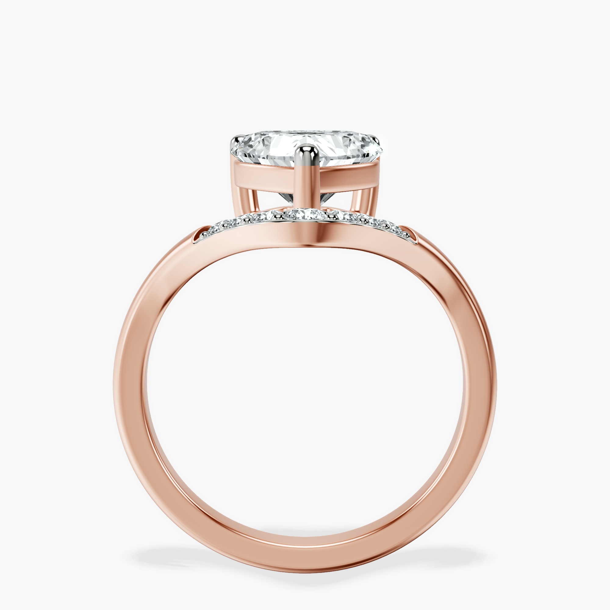 1.29 ct. heart Curved Crest Lab Diamond Ring in 10kt rose gold side right image one