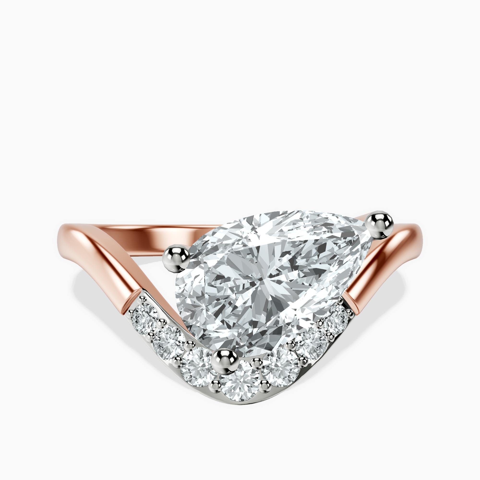 1.85 ct. pear Curved Crest Lab Diamond Ring in 14kt rose gold rtr top