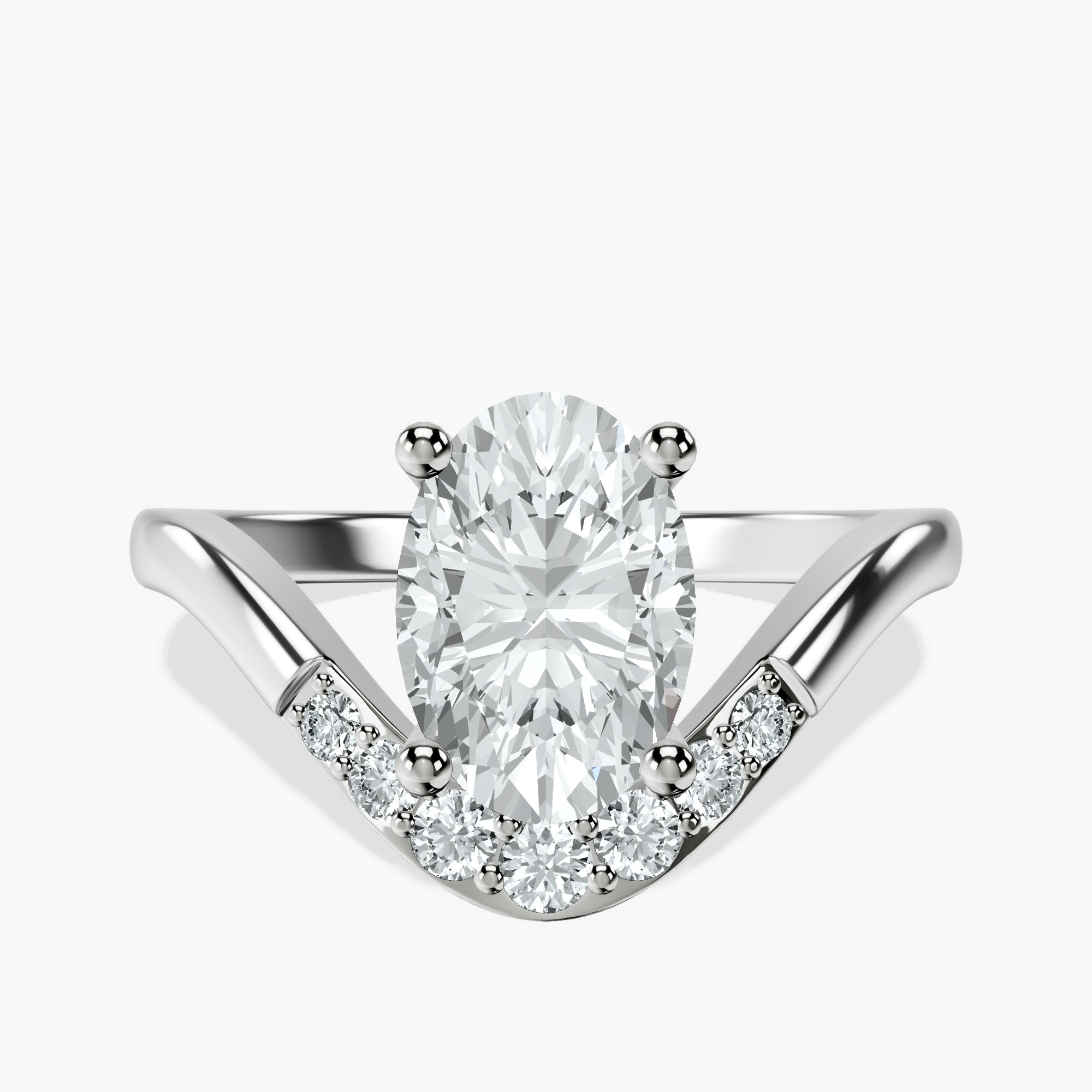 2.40 ct. oval Curved Crest Lab Diamond Ring in 14kt white gold rtr top