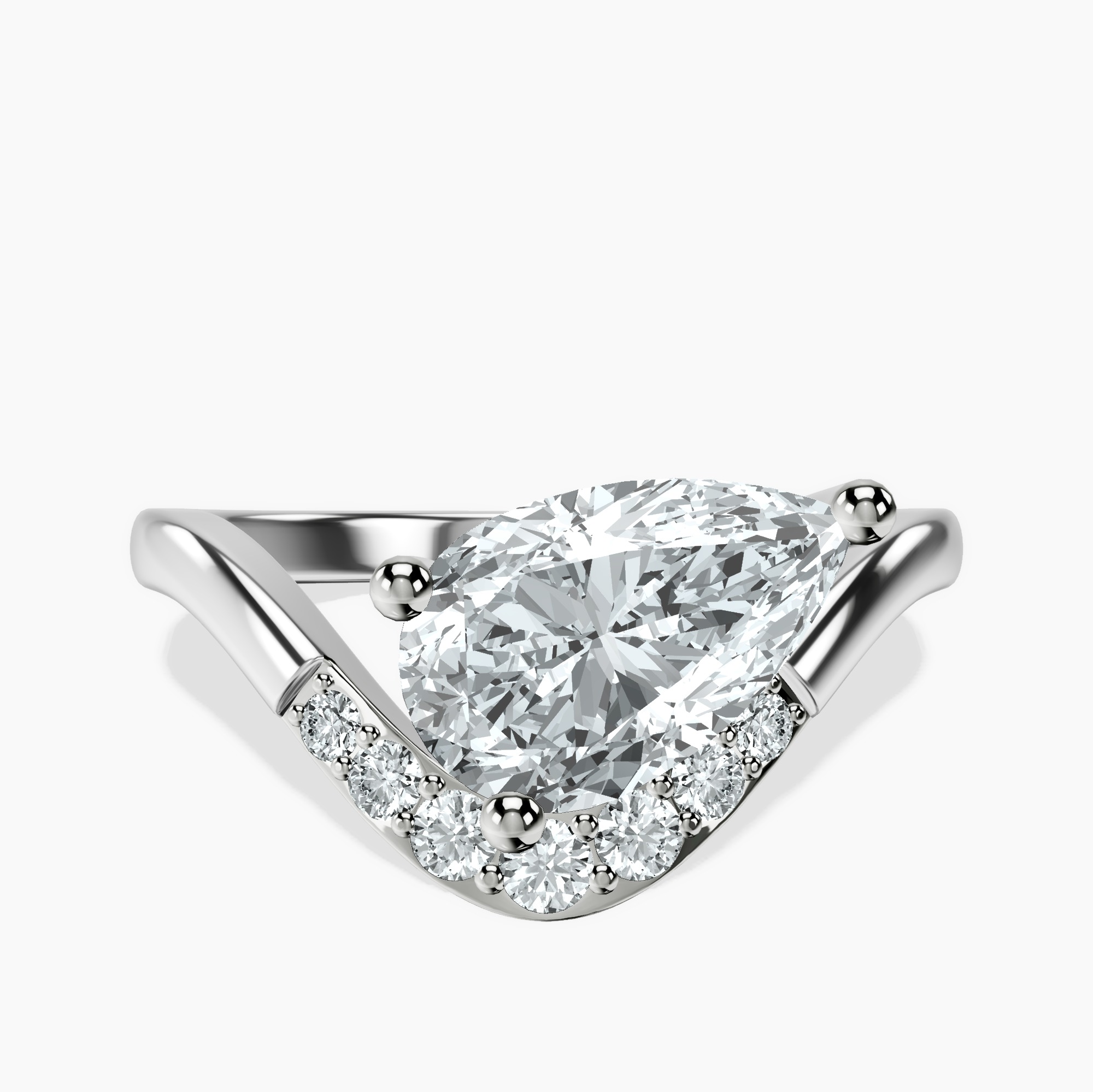 2.96 ct. pear Curved Crest Lab Diamond Ring in 14kt white gold rtr top