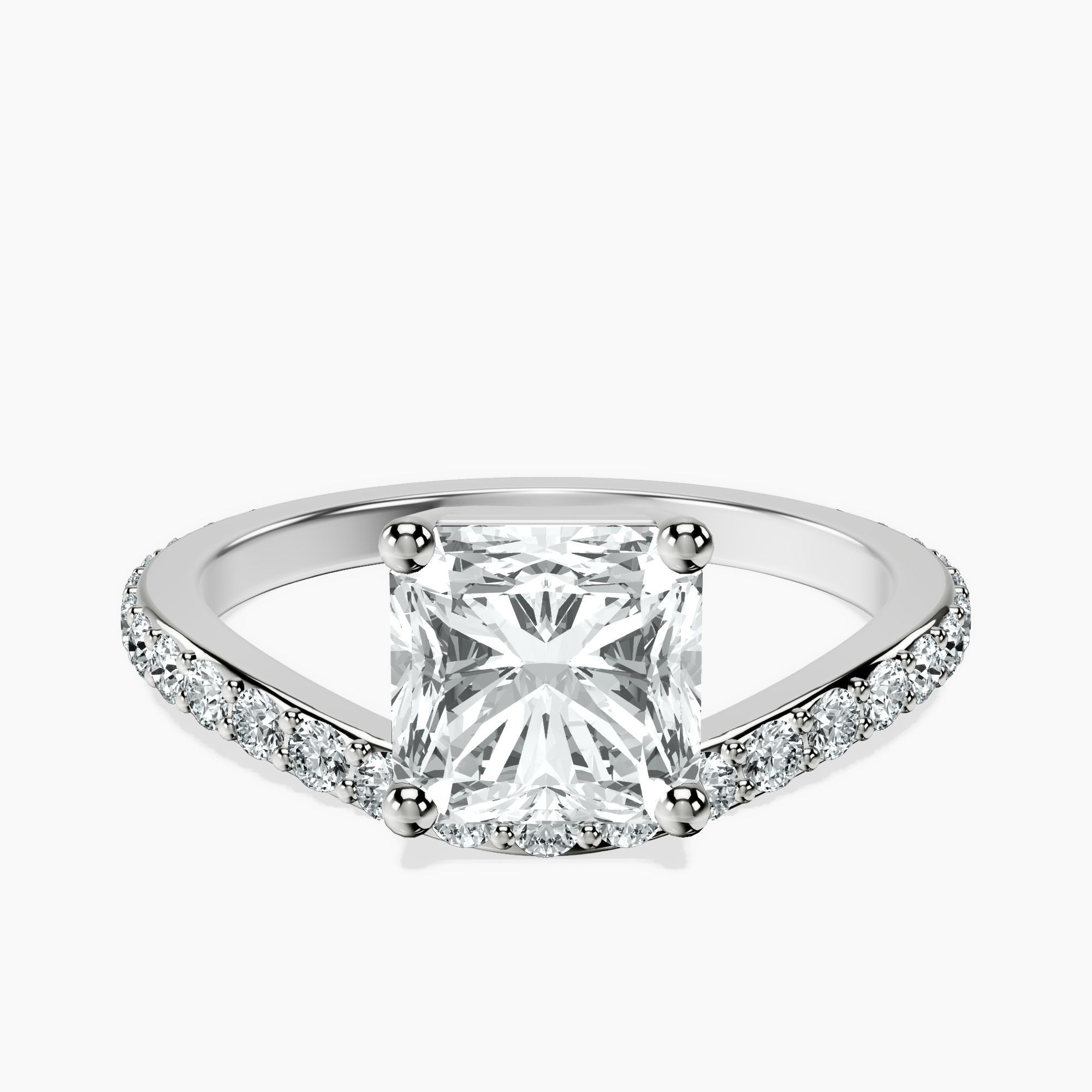 2.94 ct. radiant Pave Crest Lab Diamond Ring in platinum rtr top