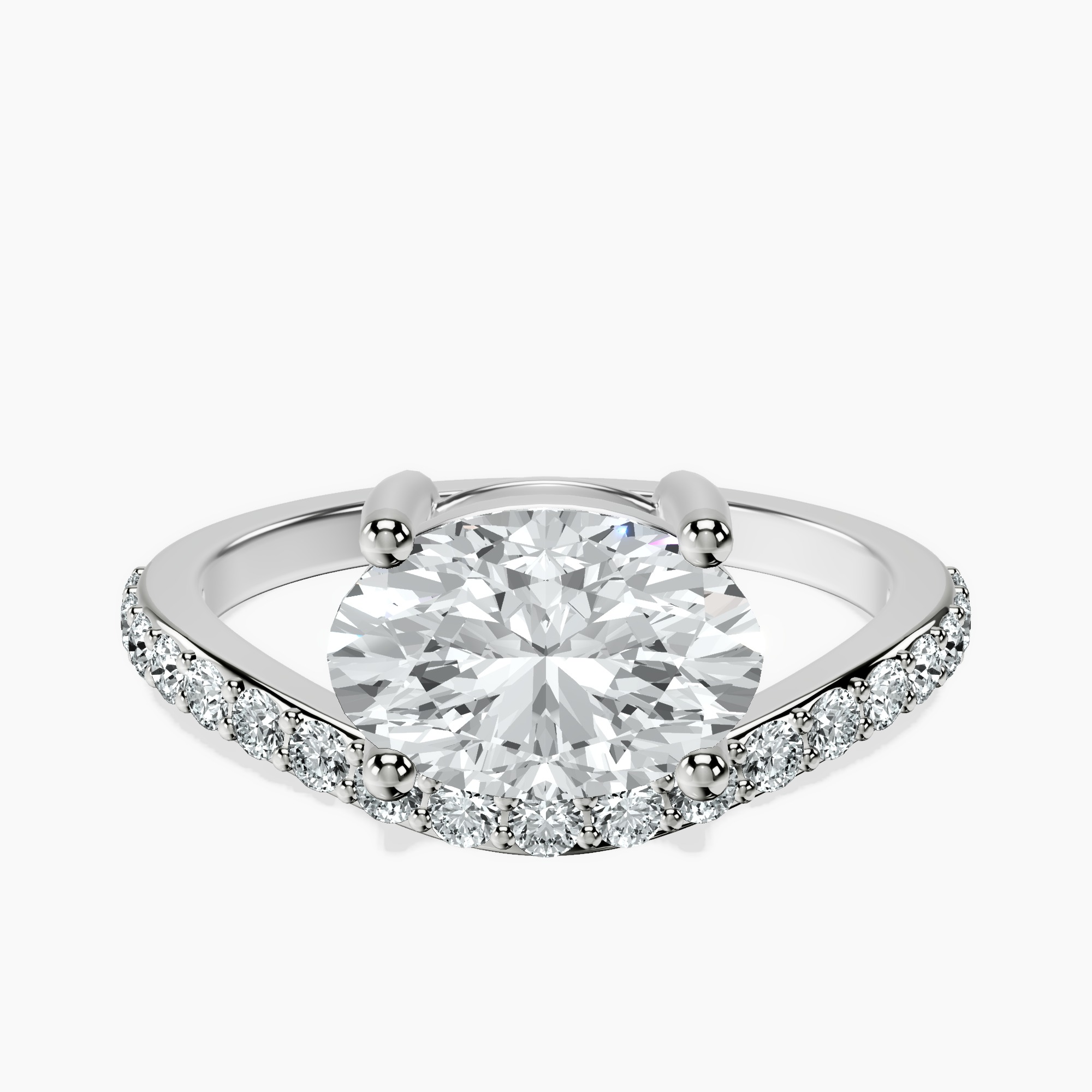 1.37 ct. oval Half Pave Crest Lab Diamond Ring in 18kt white gold rtr top