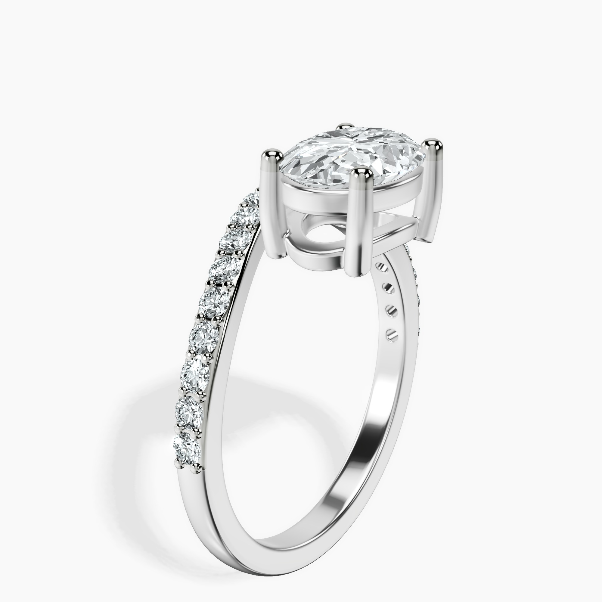 1.37 ct. oval Half Pave Crest Lab Diamond Ring in 18kt white gold standing product image one
