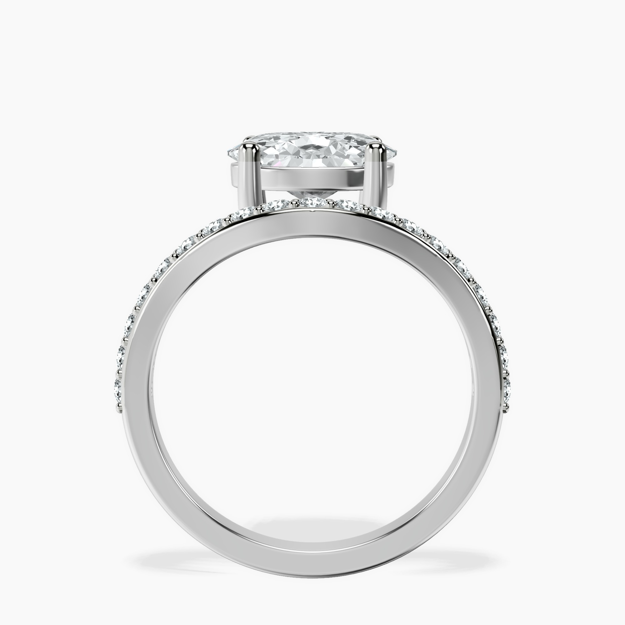 1.37 ct. oval Half Pave Crest Lab Diamond Ring in 18kt white gold side right image one
