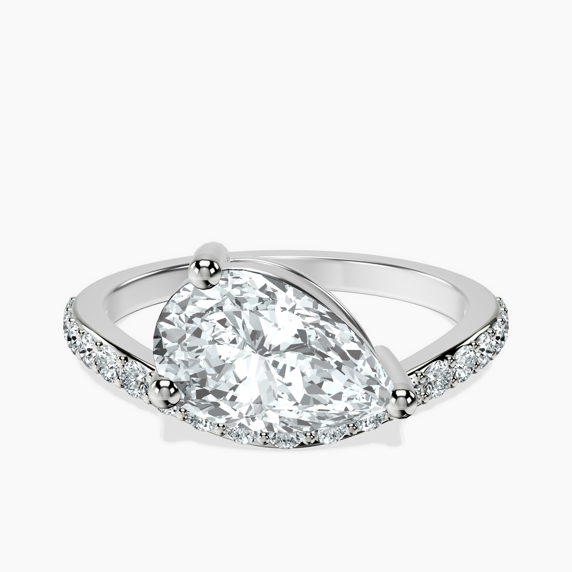 2.31 ct. pear Half Pave Crest Lab Diamond Ring in 10kt white gold rtr top