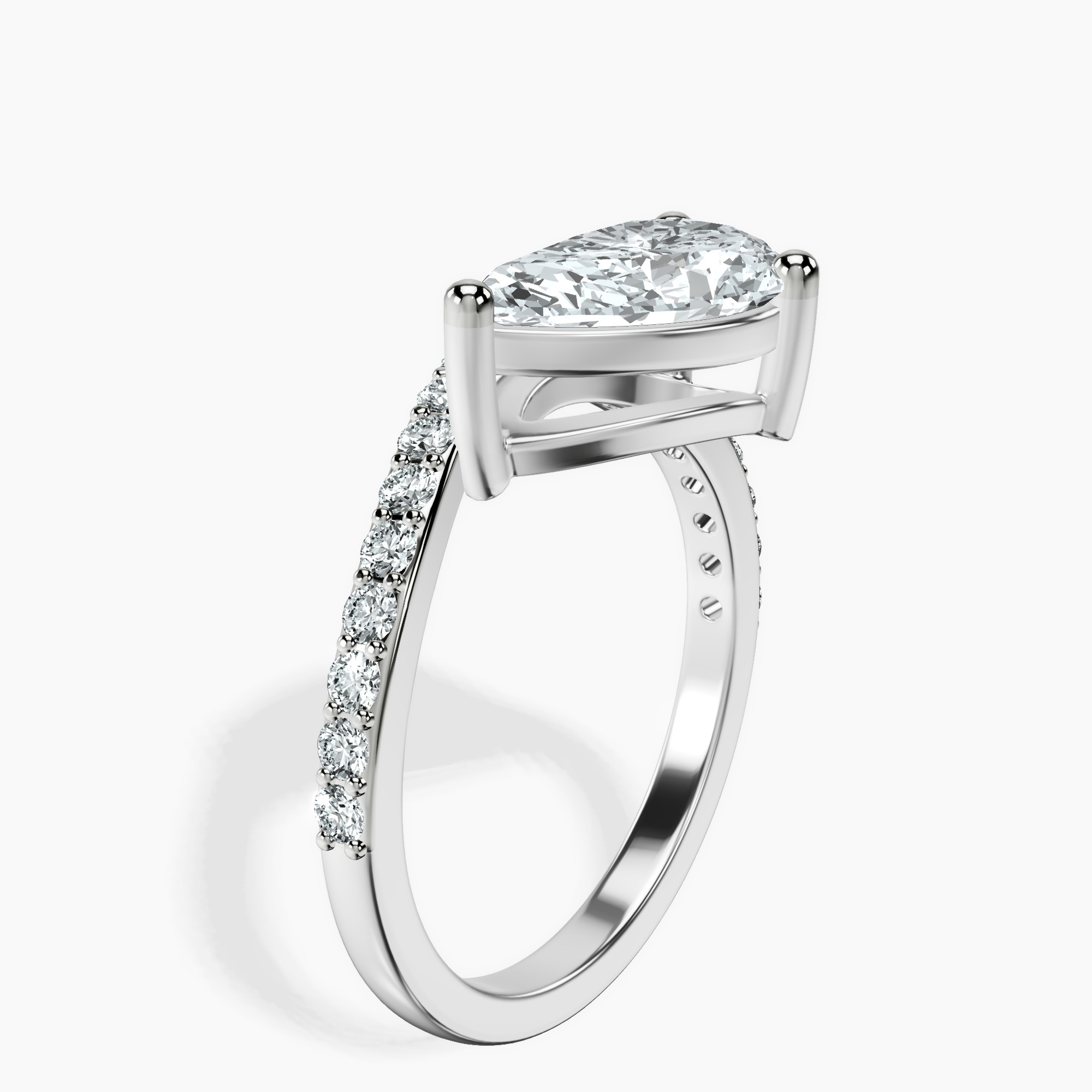 2.31 ct. pear Half Pave Crest Lab Diamond Ring in 10kt white gold standing product image one