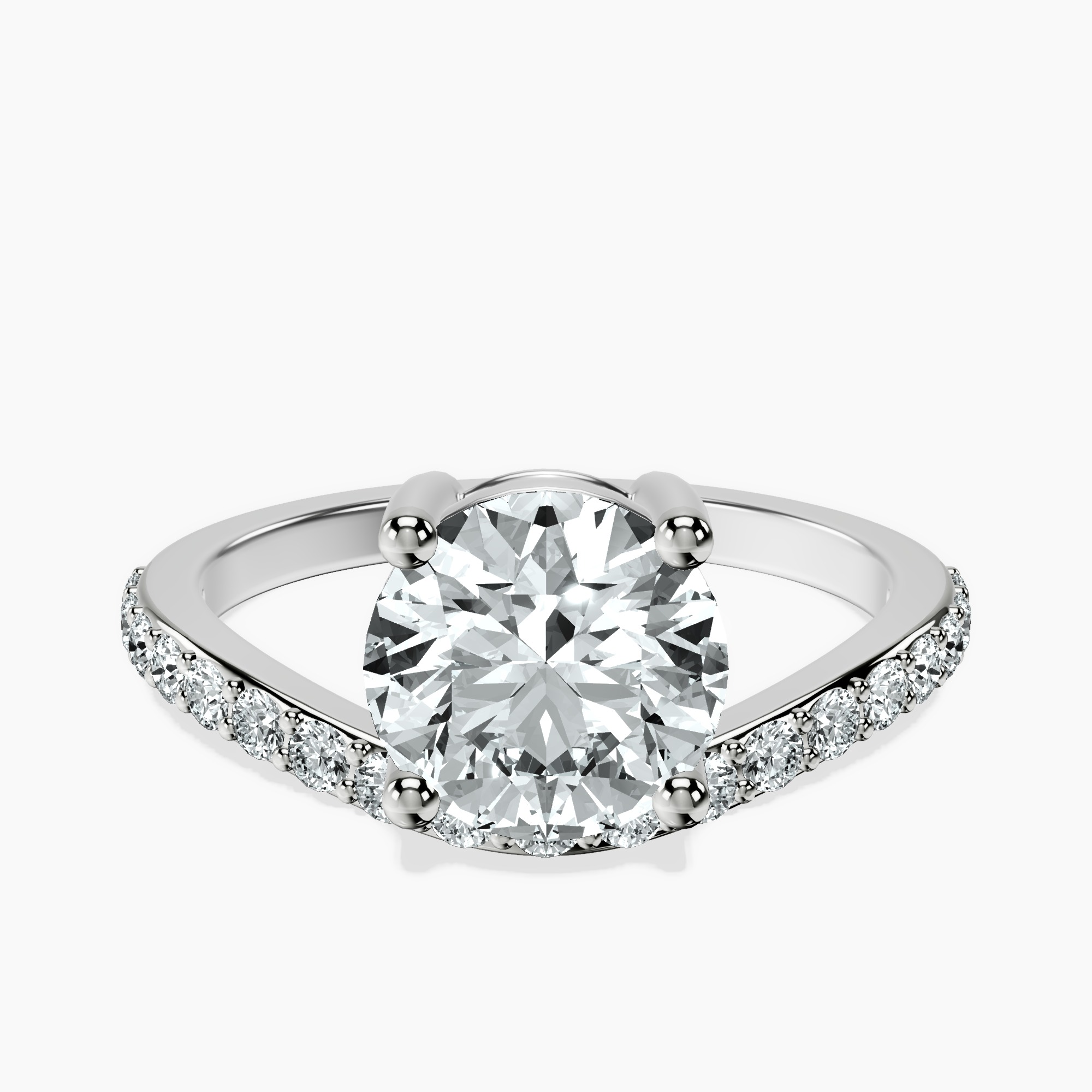 2.82 ct. round Half Pave Crest Lab Diamond Ring in 14kt white gold rtr top