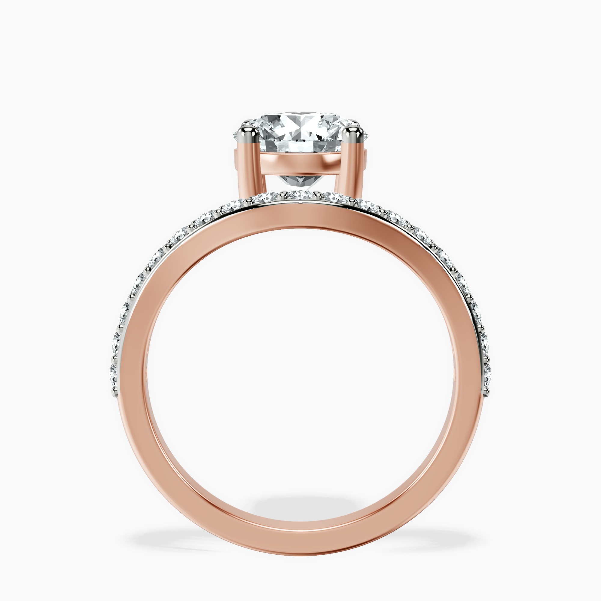 2.82 ct. round Half Pave Crest Lab Diamond Ring in 14kt white gold side right image one
