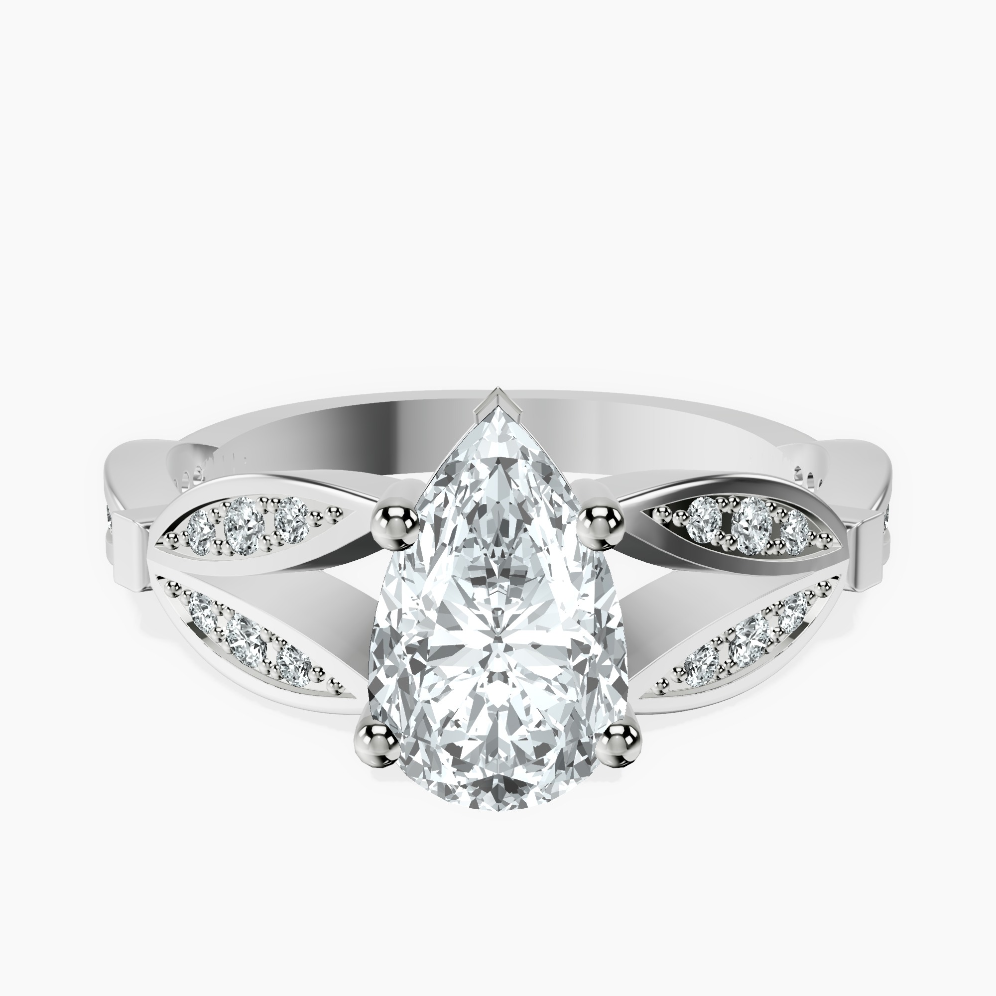 2.96 ct. pear Nova Vintage Ring in 18kt white gold rtr top