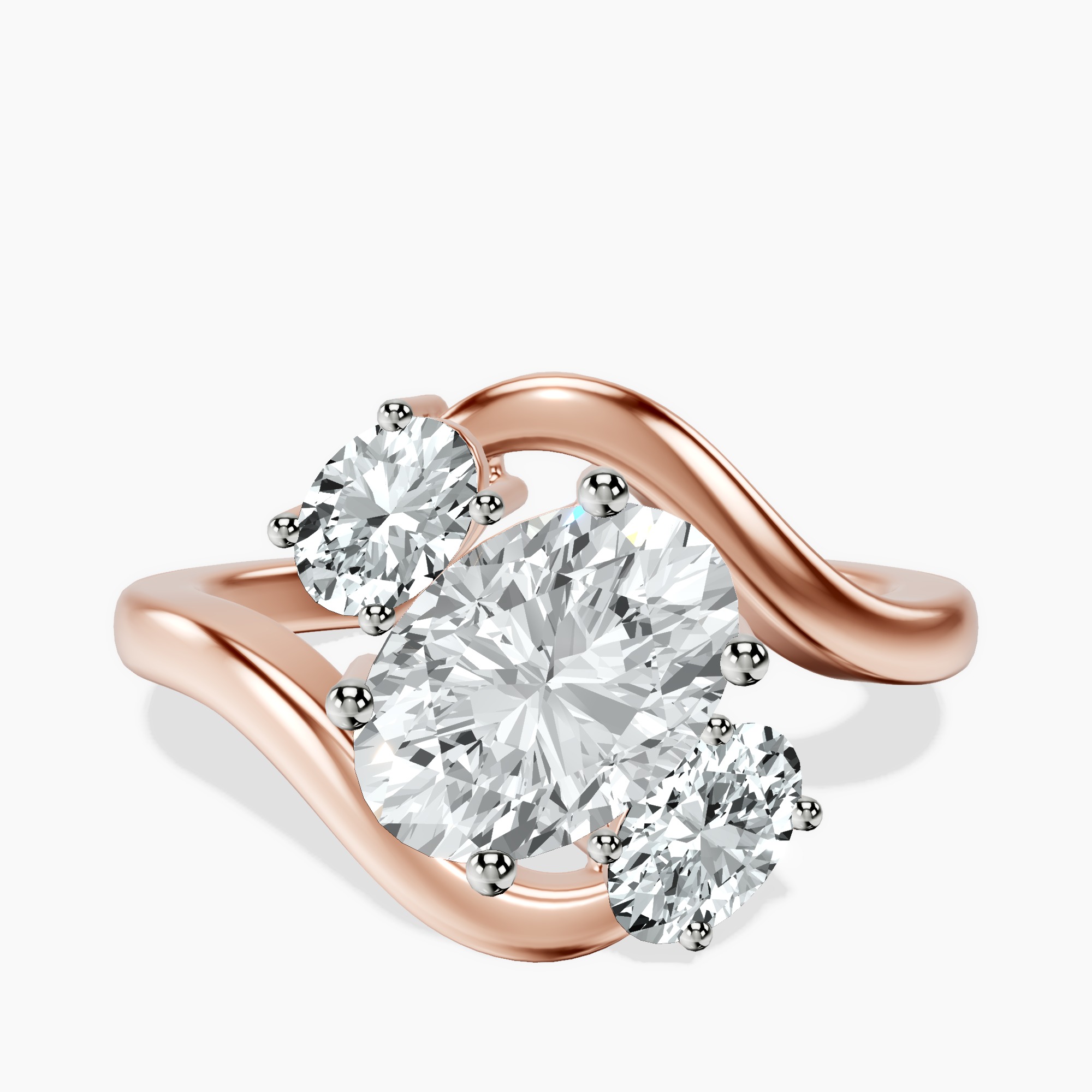 2.40 ct. oval Three Stone Crest Lab Diamond Ring in 18kt rose gold rtr top